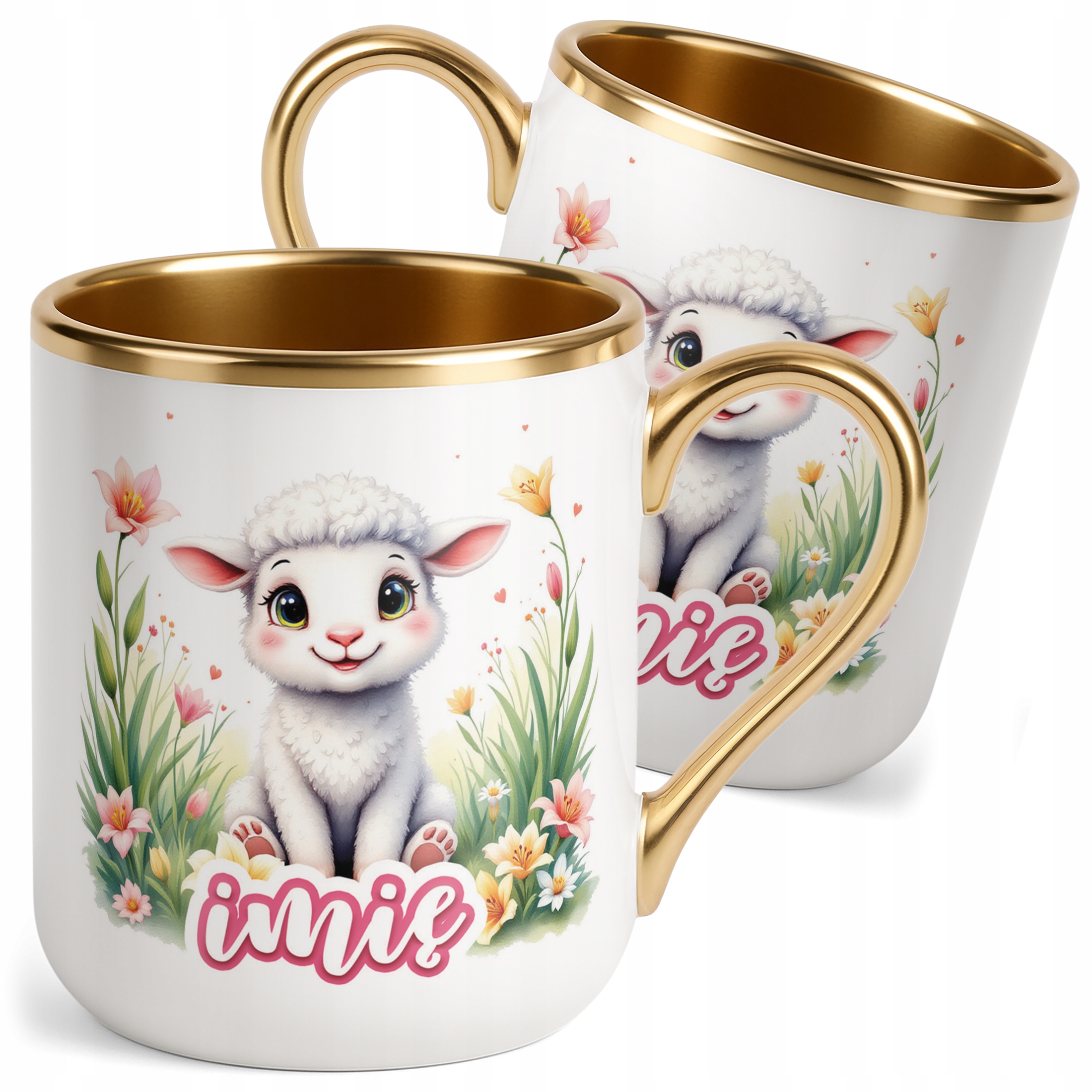 Kubek Premium Złoty Personalizowany Wielkanoc Prezent Baranek Wiosna