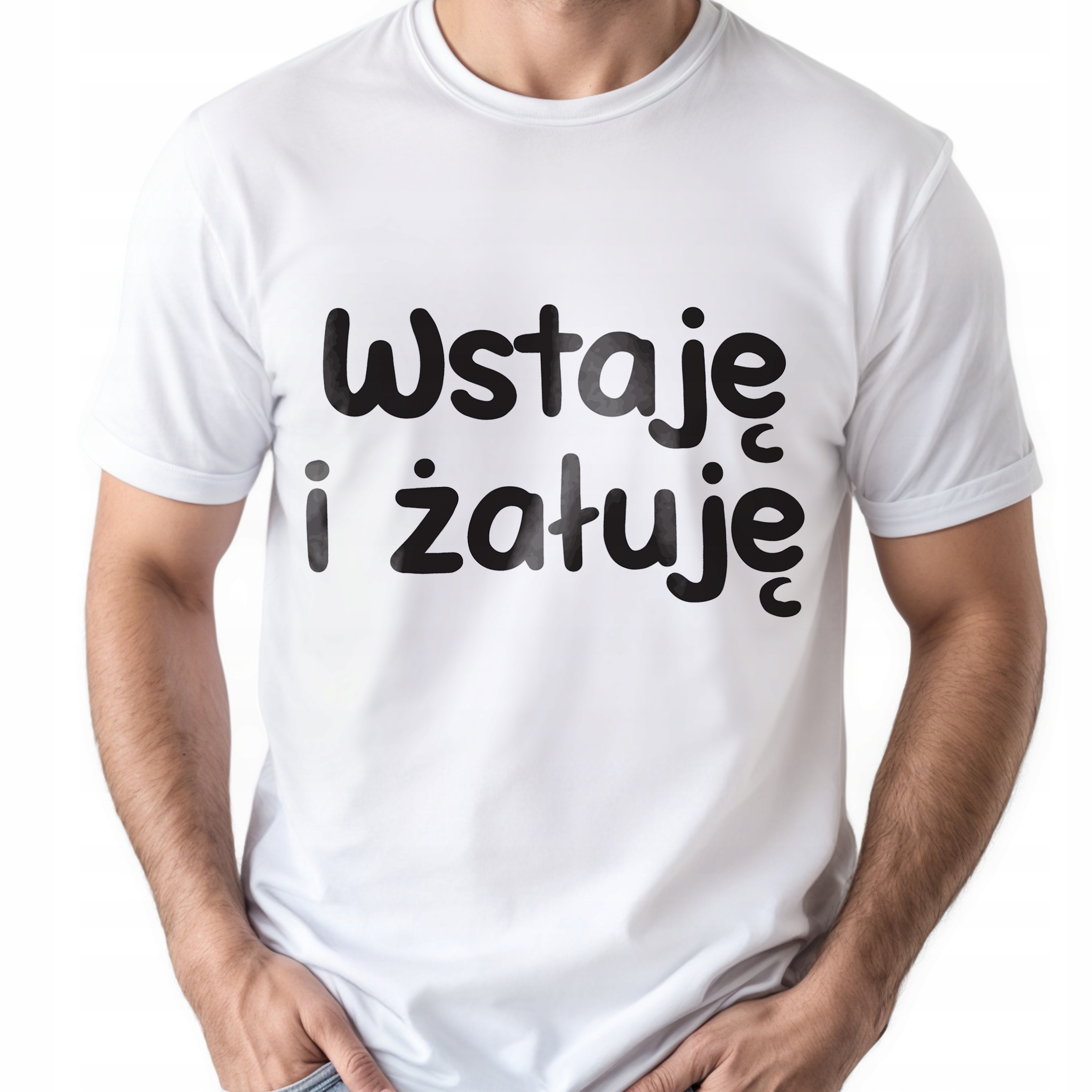 Koszulka biała męska Wstaje i Żałuję Zabawny Prezent r. 3XL