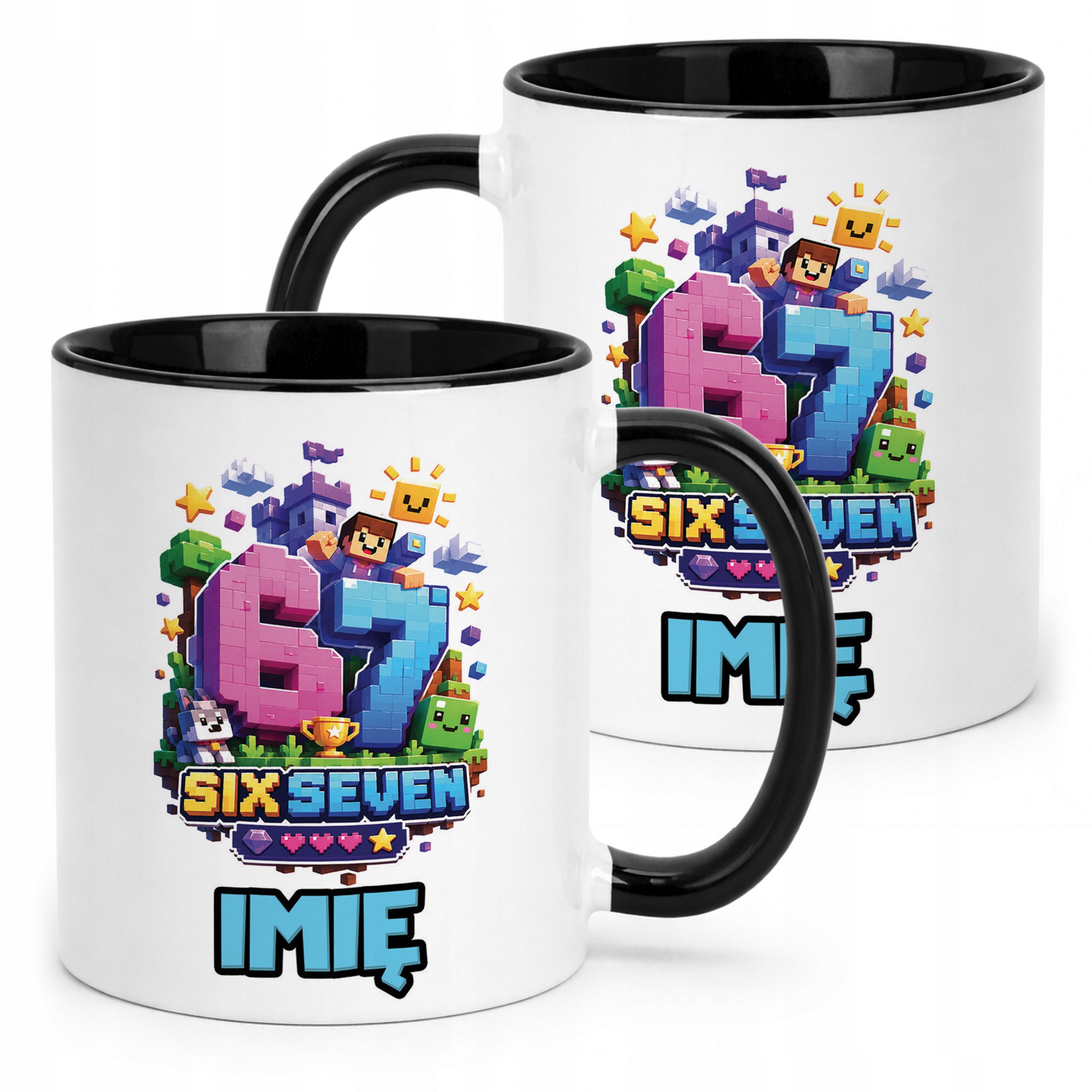 Kubek Czarny z nadrukiem personalizowany 67 SIX SEVEN Dla Dzieci Prezent