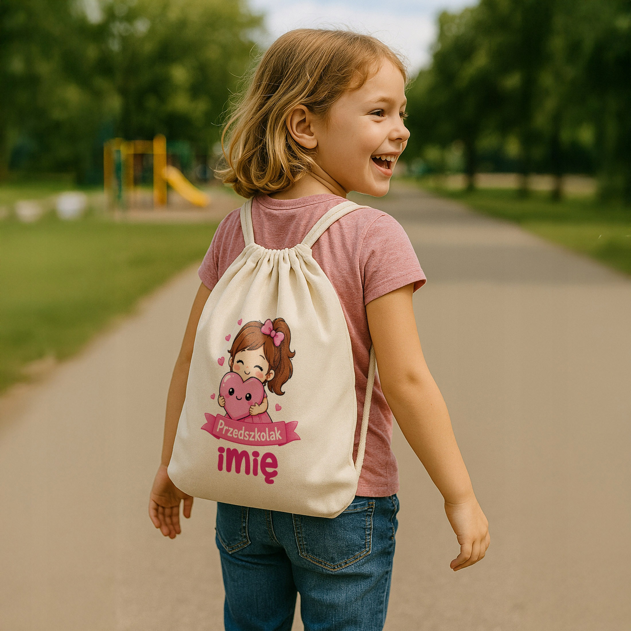 Zestaw Personalizowany Plecak Worek Kubek Czarny Przedszkolak Prezent