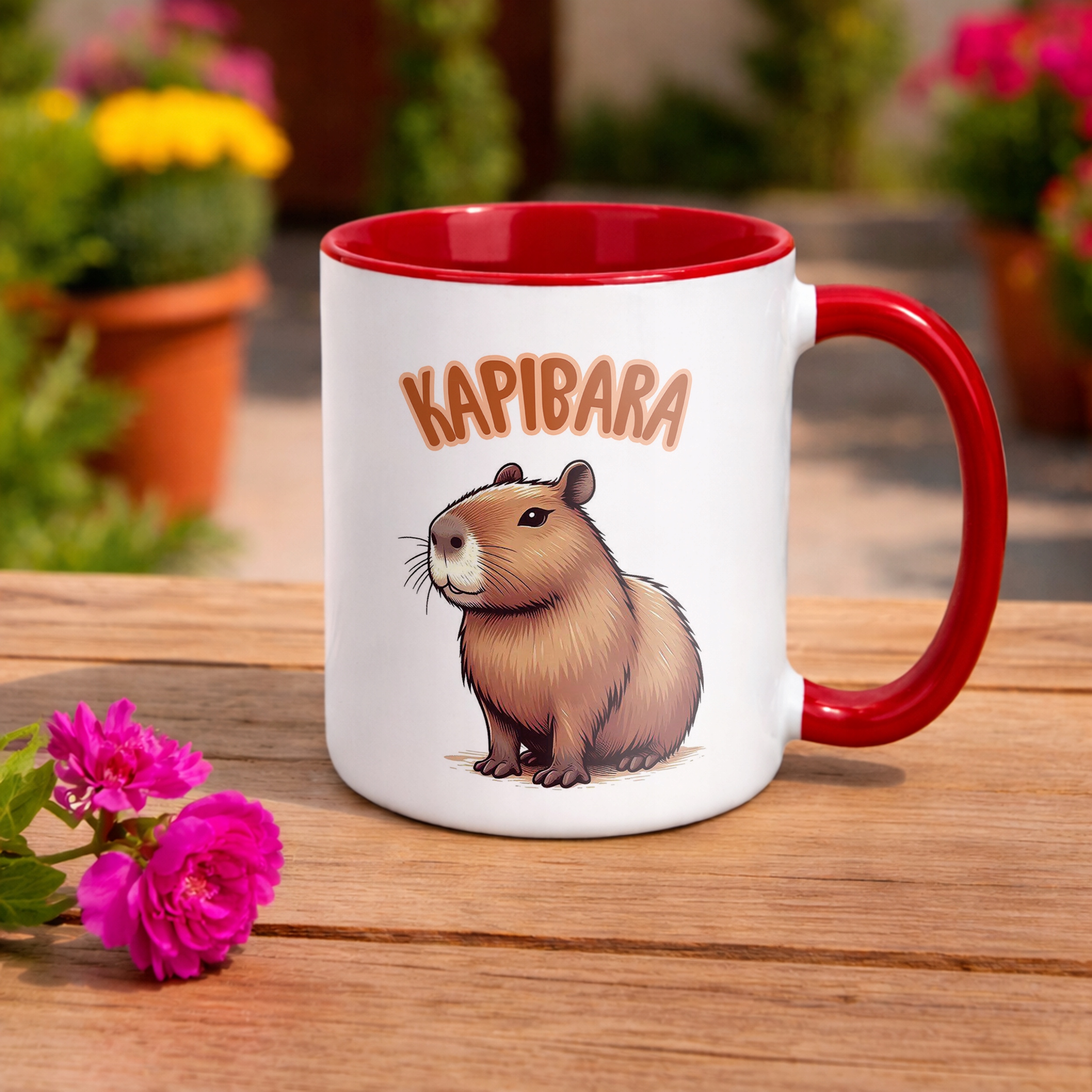Kubek Czerwony Kapibara Capybara Zwierzak Słodki Dla Dzieci Prezent