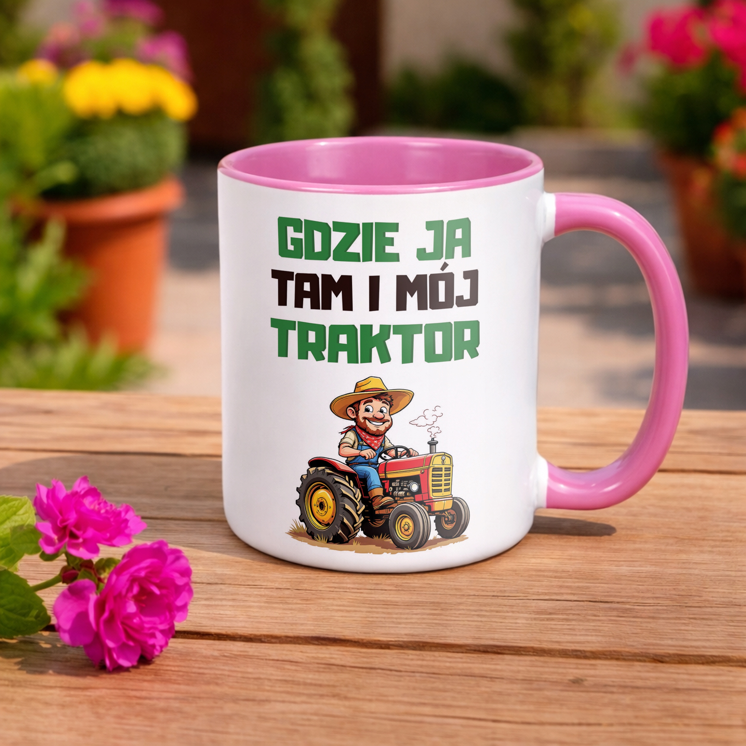 Kubek Różowy Rolnik Dla Rolnika Traktor Zabawny Prezent Upominek