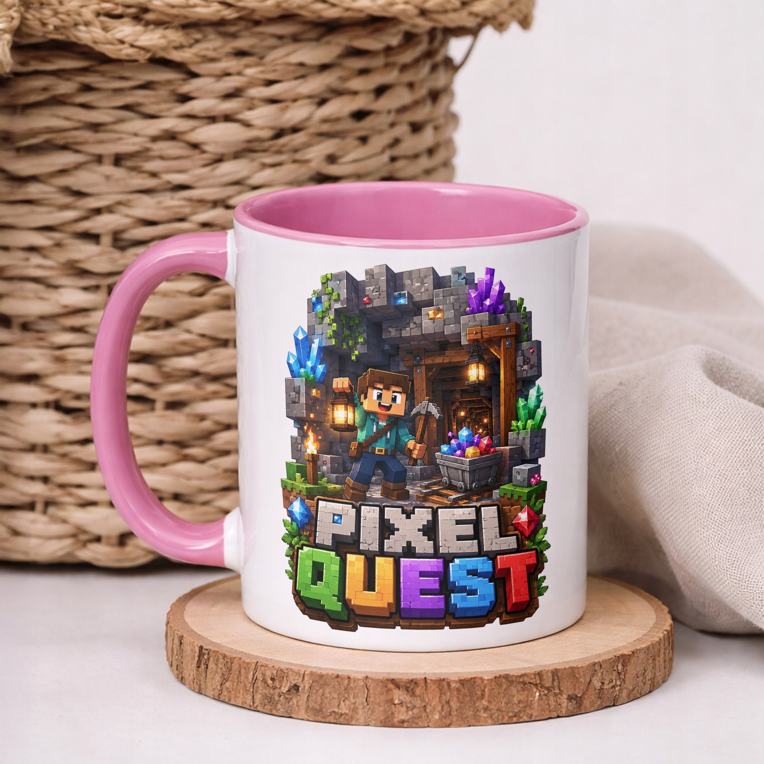 Kubek Różowy z nadrukiem PIXEL Gra Dla Dzieci Prezent Upominek
