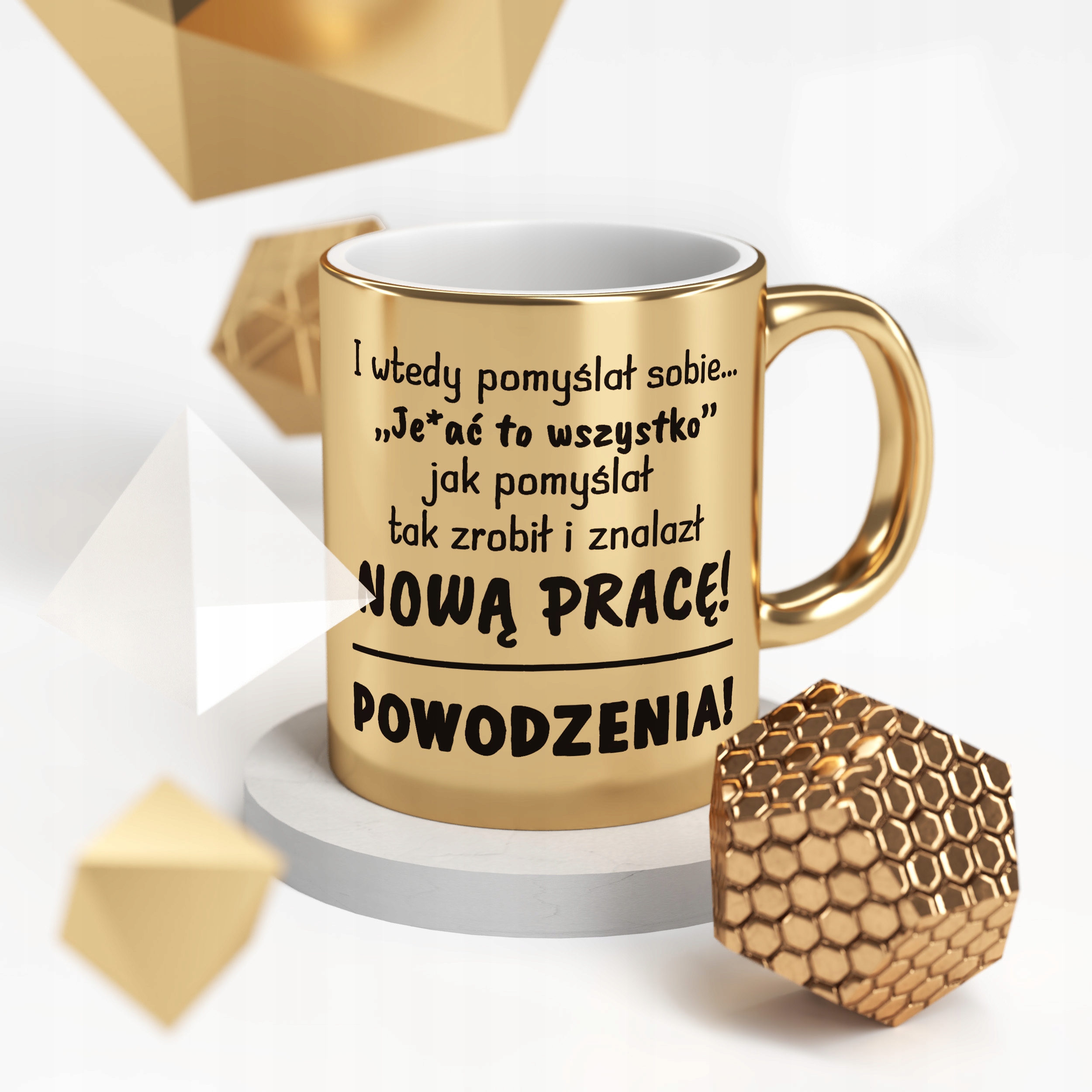 Kubek Złoty ceramiczny 330 ml Na Odejście Z Pracy Prezent Pożegnanie