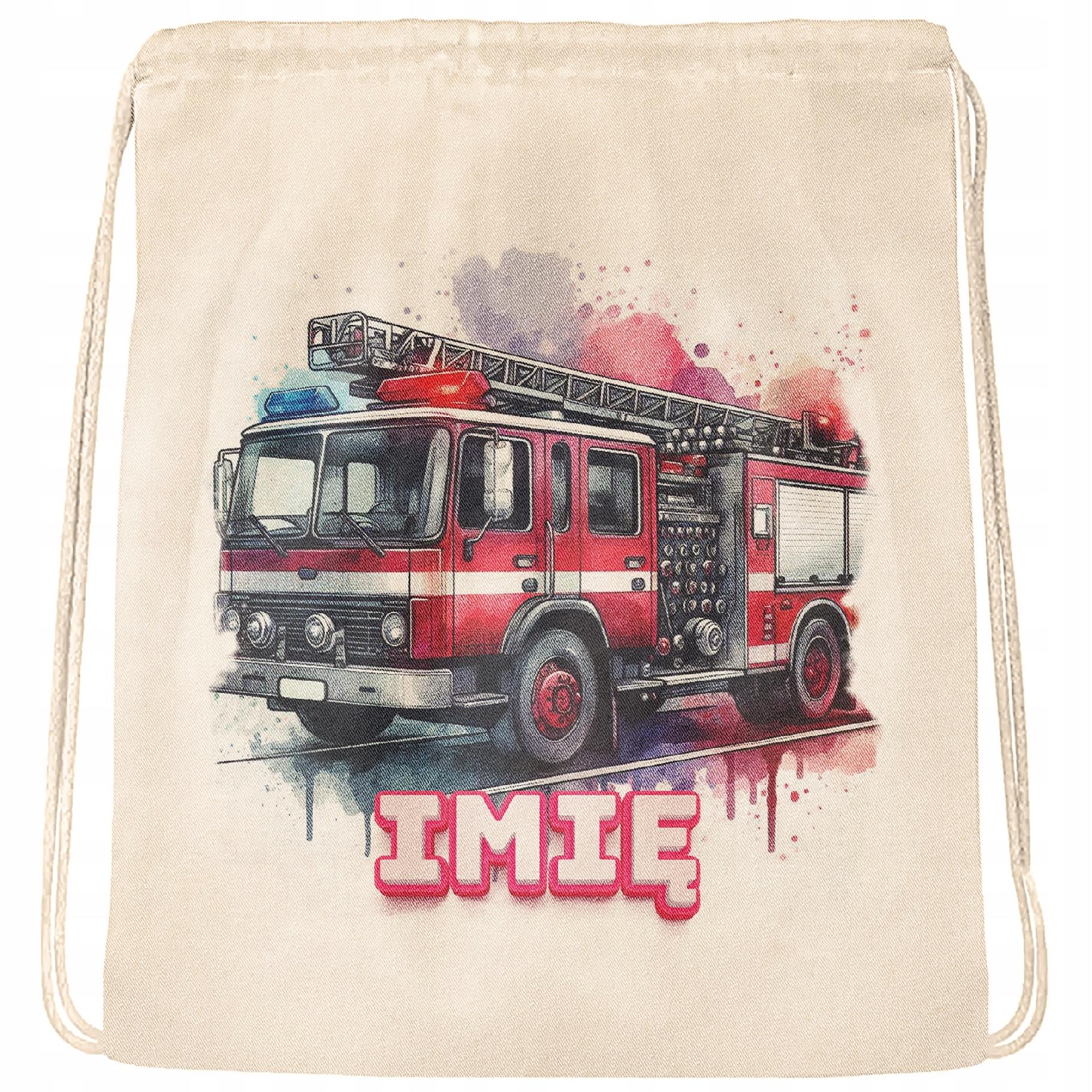 Plecak bawełniany Z imieniem Dla Strażaka Wóz Strażacki Do Szkoły