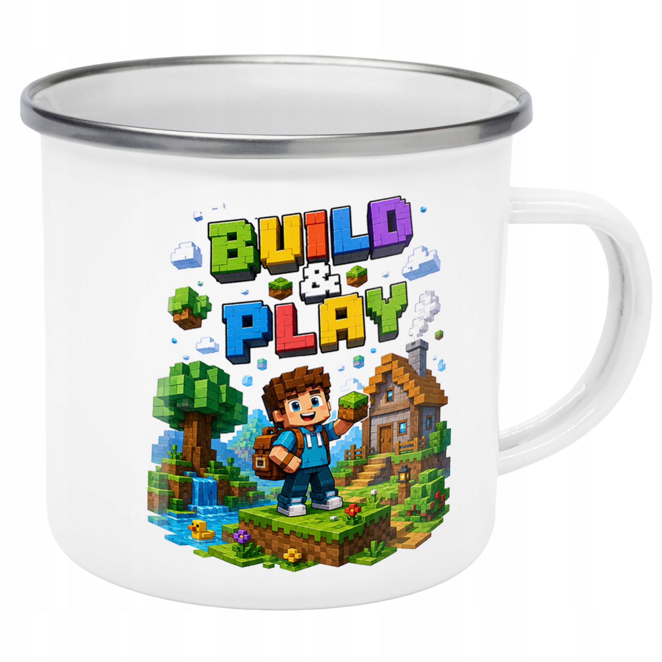 Zestaw Plecak Worek Kubek Emaliowany Z Nadrukiem Gra Pixel Prezent