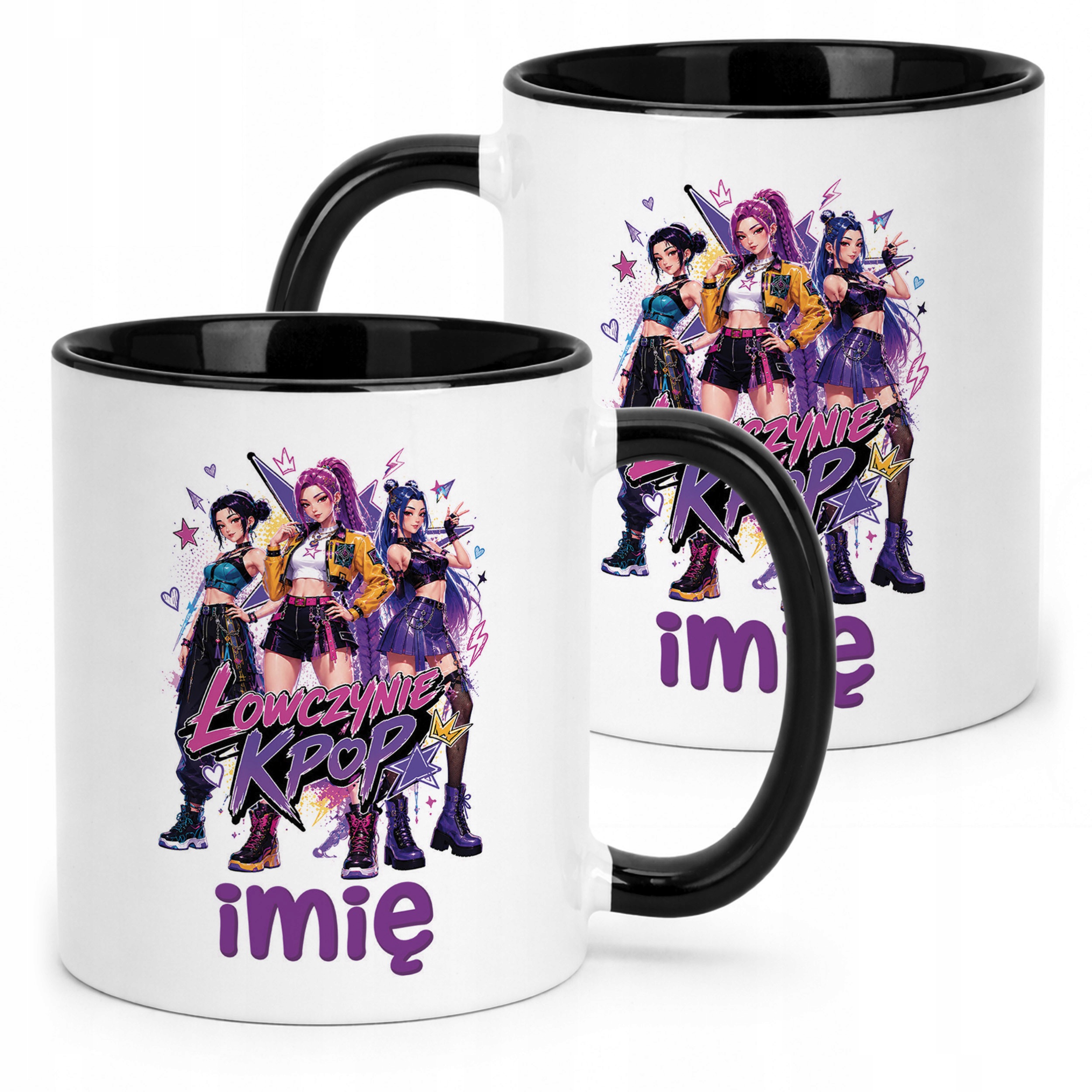 Kubek Czarny z nadrukiem personalizowany ŁOWCZYNIE KPOP Dla Dzieci Prezent