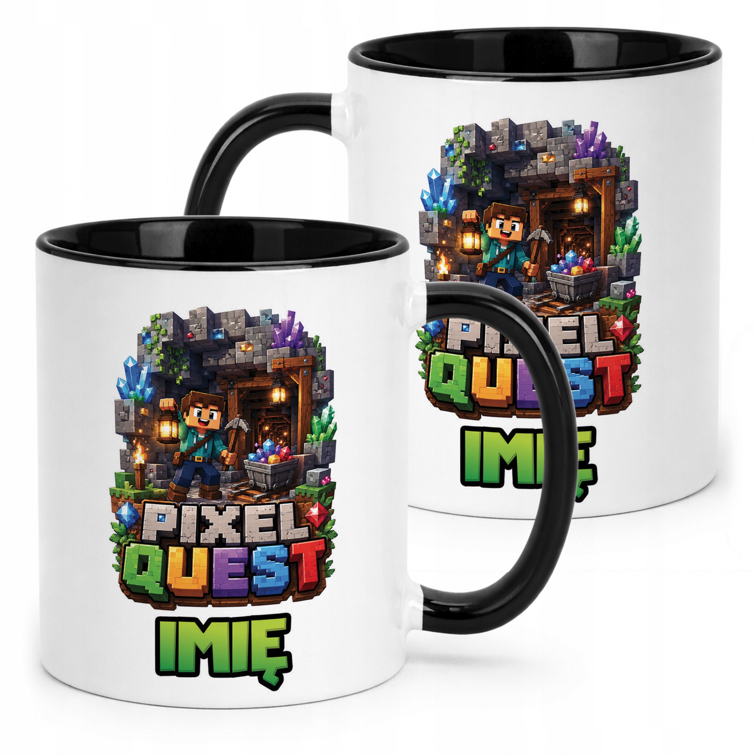 Kubek Czarny z nadrukiem personalizowany PIXEL Gra Dla Dzieci Prezent