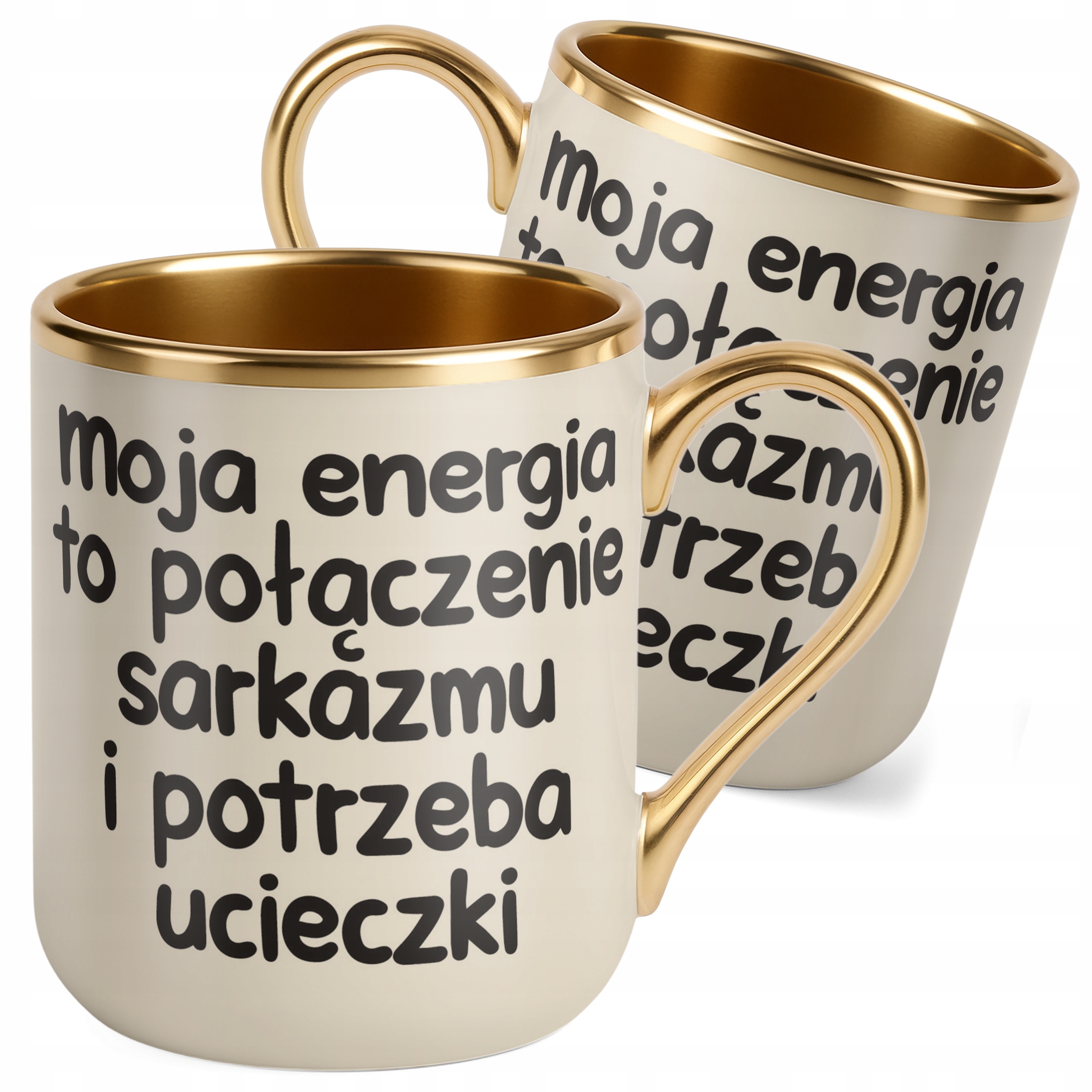 Kubek Premium Złoty Ecru Moja Energia To Połączenie Śmieszny Zabawny