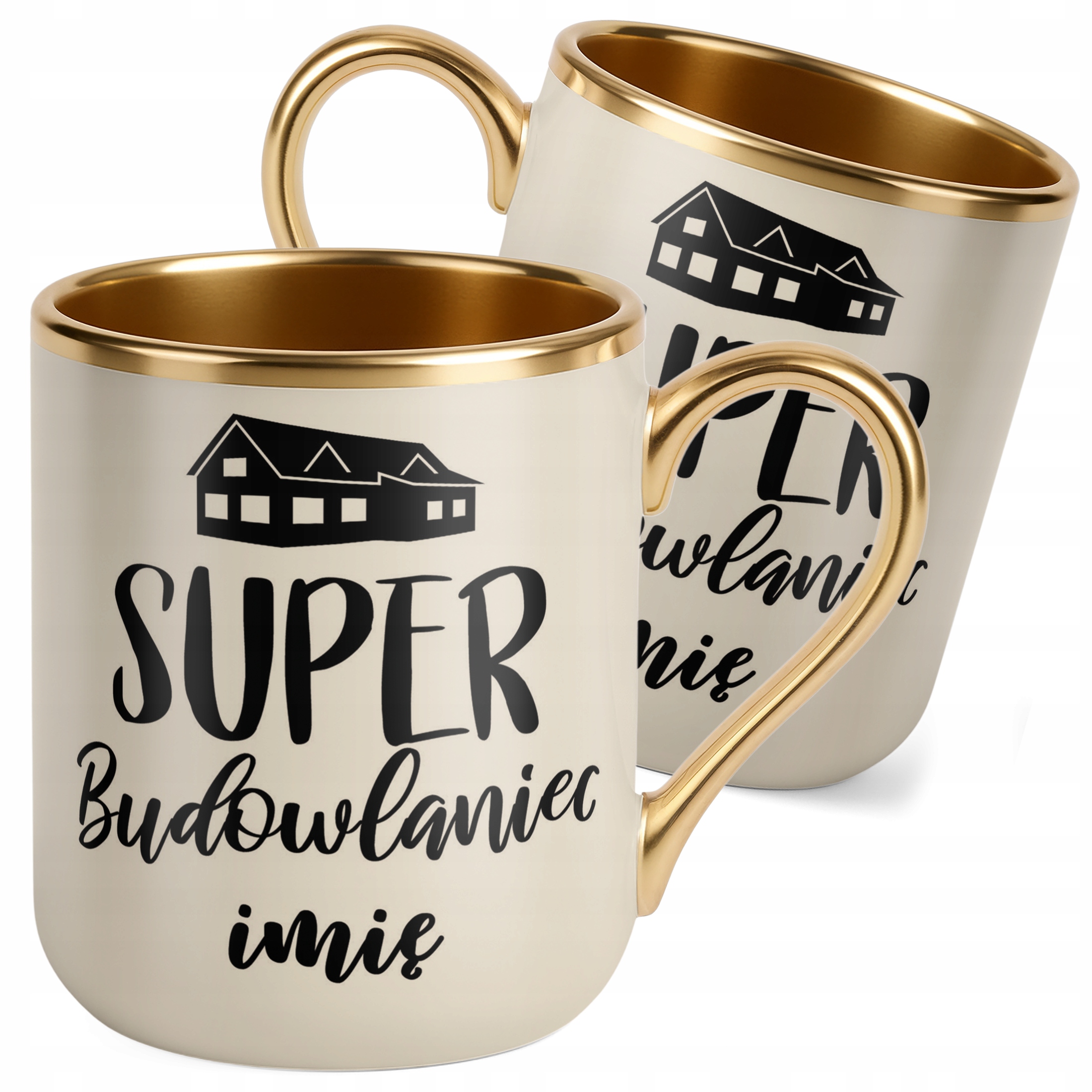 Kubek Premium Złoty Ecru Personalizowany Super Budowlaniec