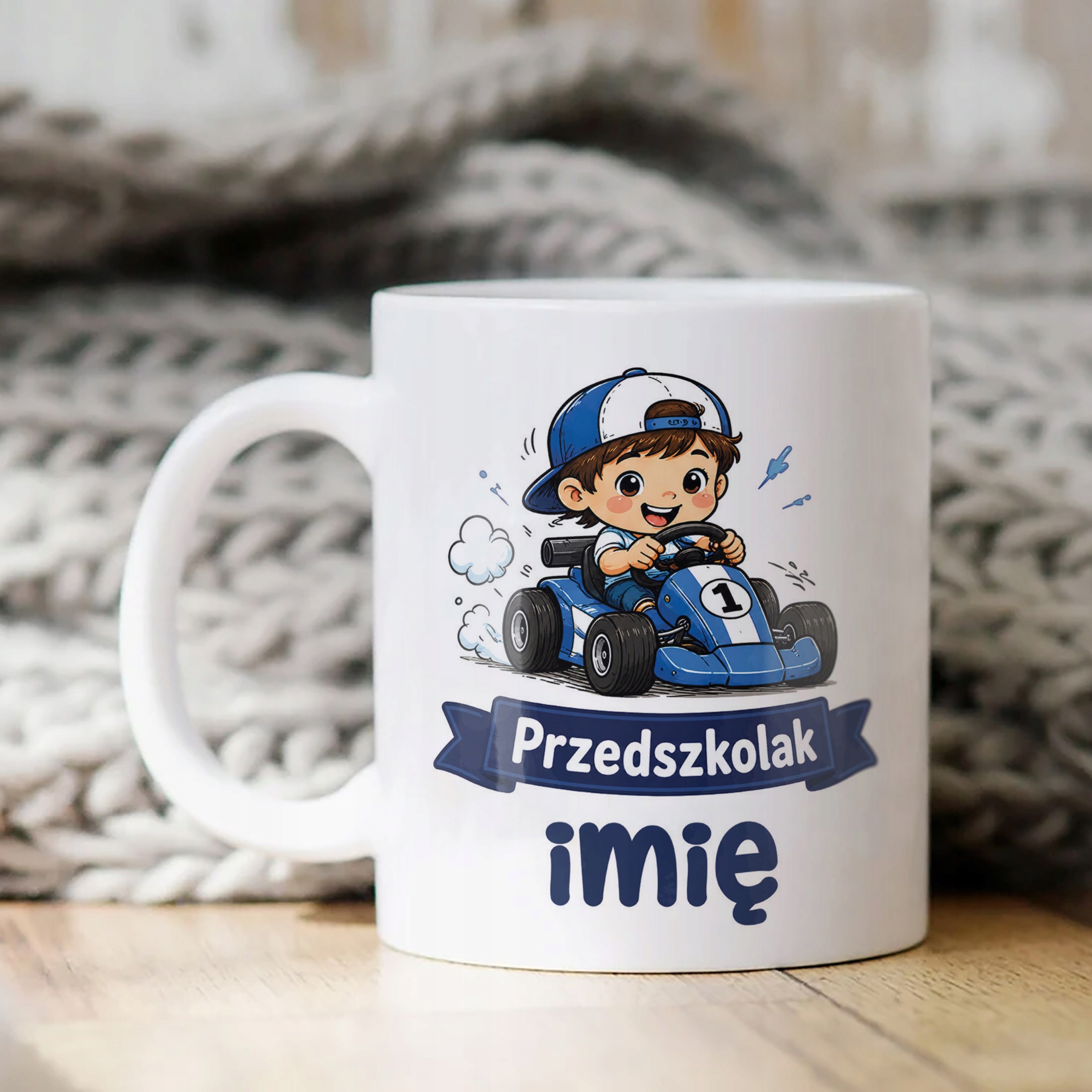 Biały Kubek z nadrukiem personalizowany Przedszkolak Szkoła Dla Dzieci