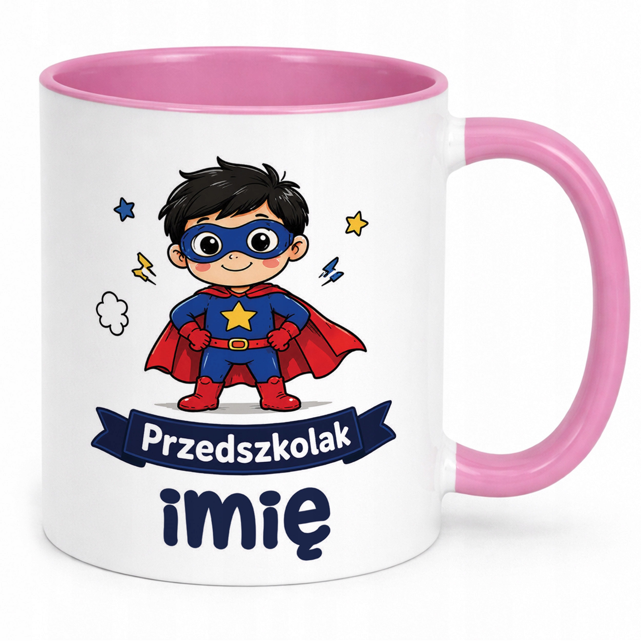 Zestaw Personalizowany Kubek Różowy Poduszka Przedszkolak