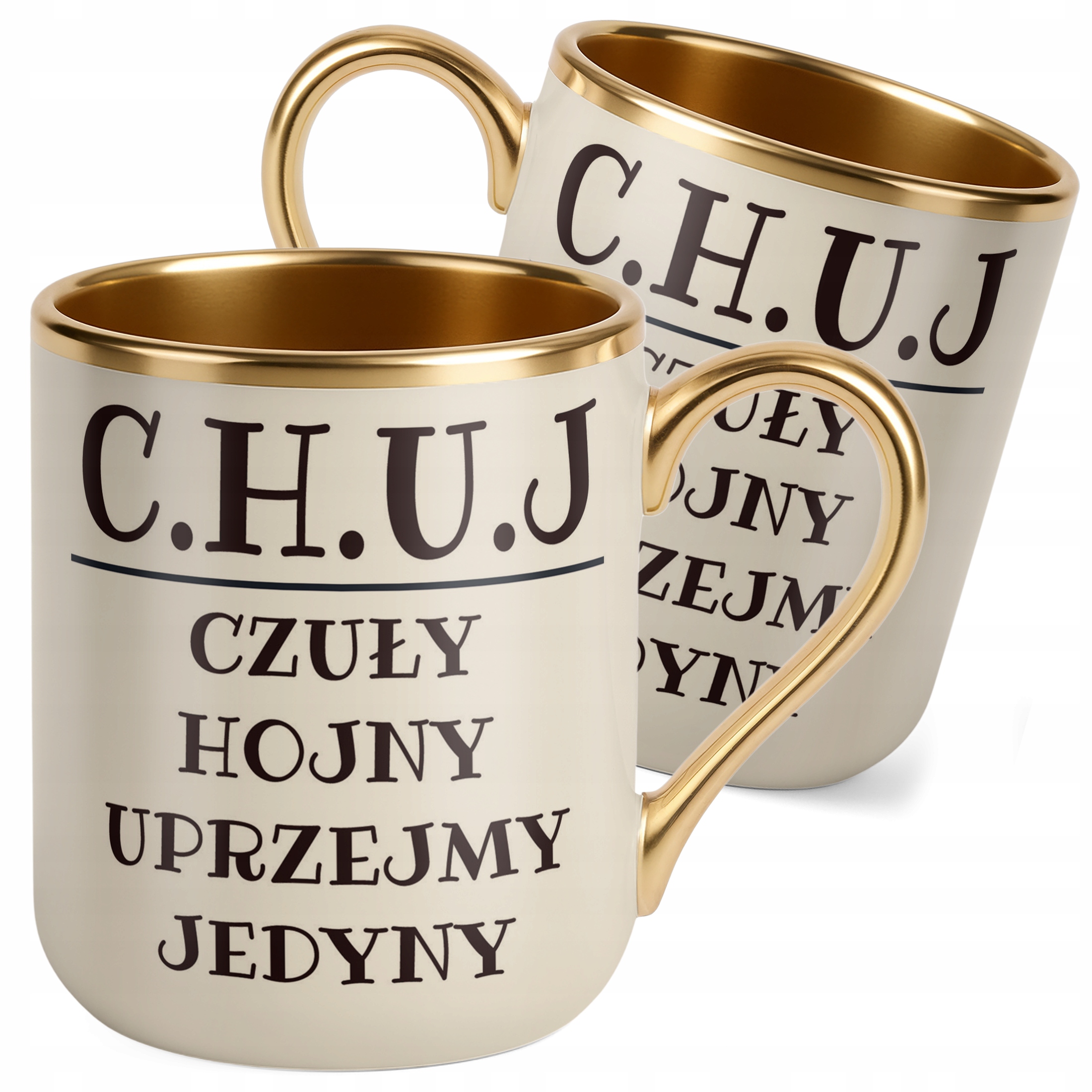 Kubek Premium Złoty Ecru C.H.U.J Dla Mężczyzny Śmieszny Prezent