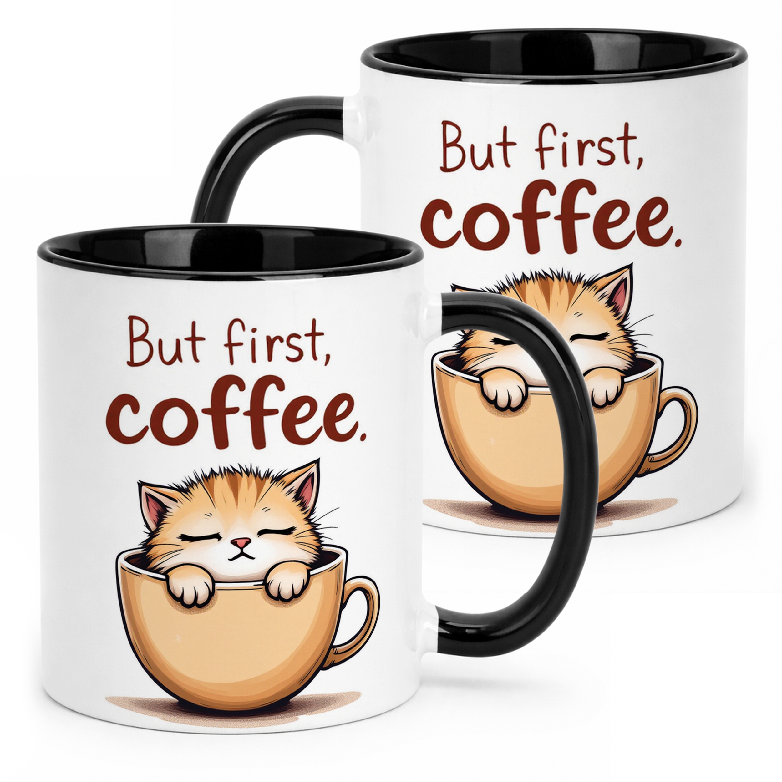 Kubek Czarny But First Coffee Kawa Kot Dla Kociary Prezent