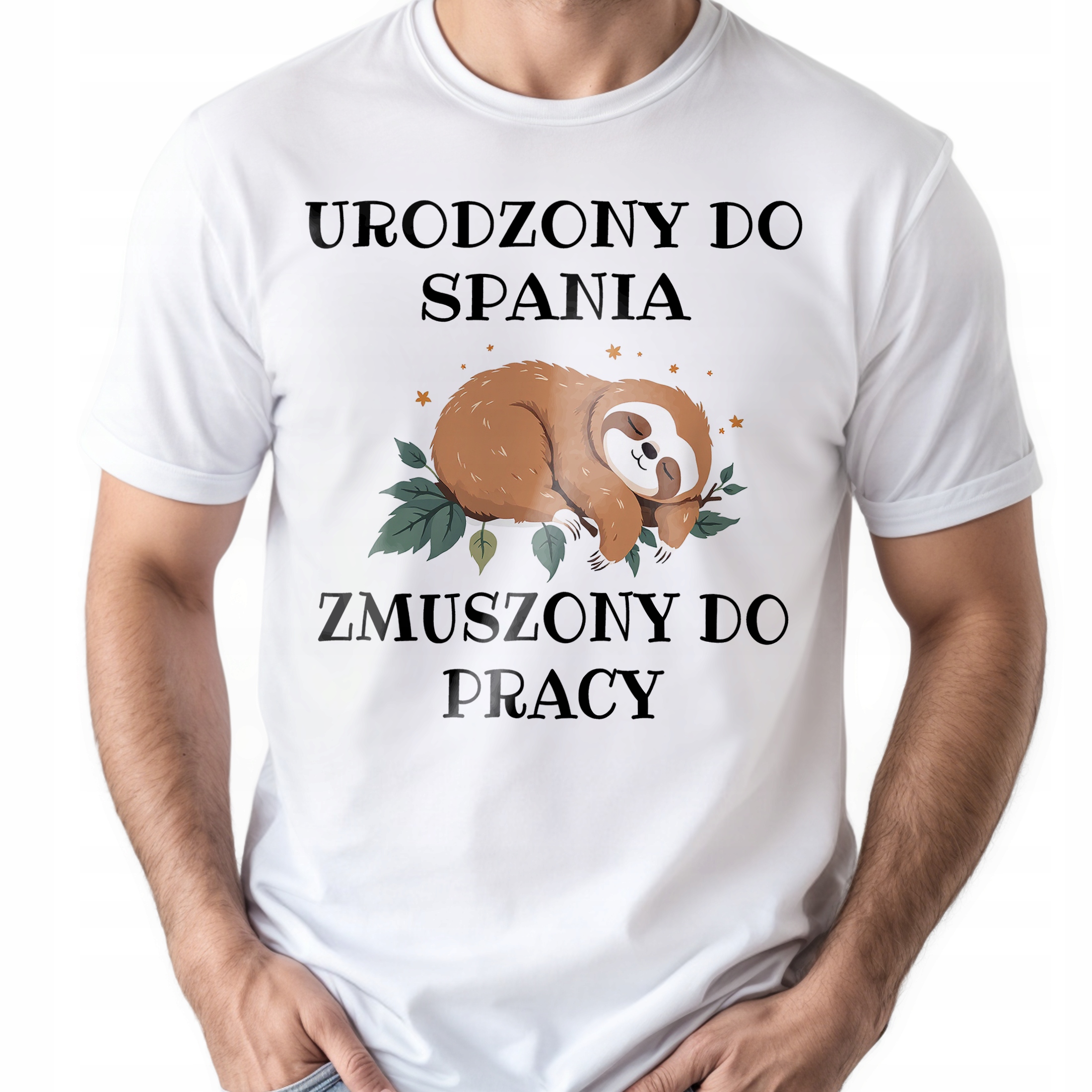 Koszulka biała męska Urodzony Do Spania Zabawny Prezent r. 3XL