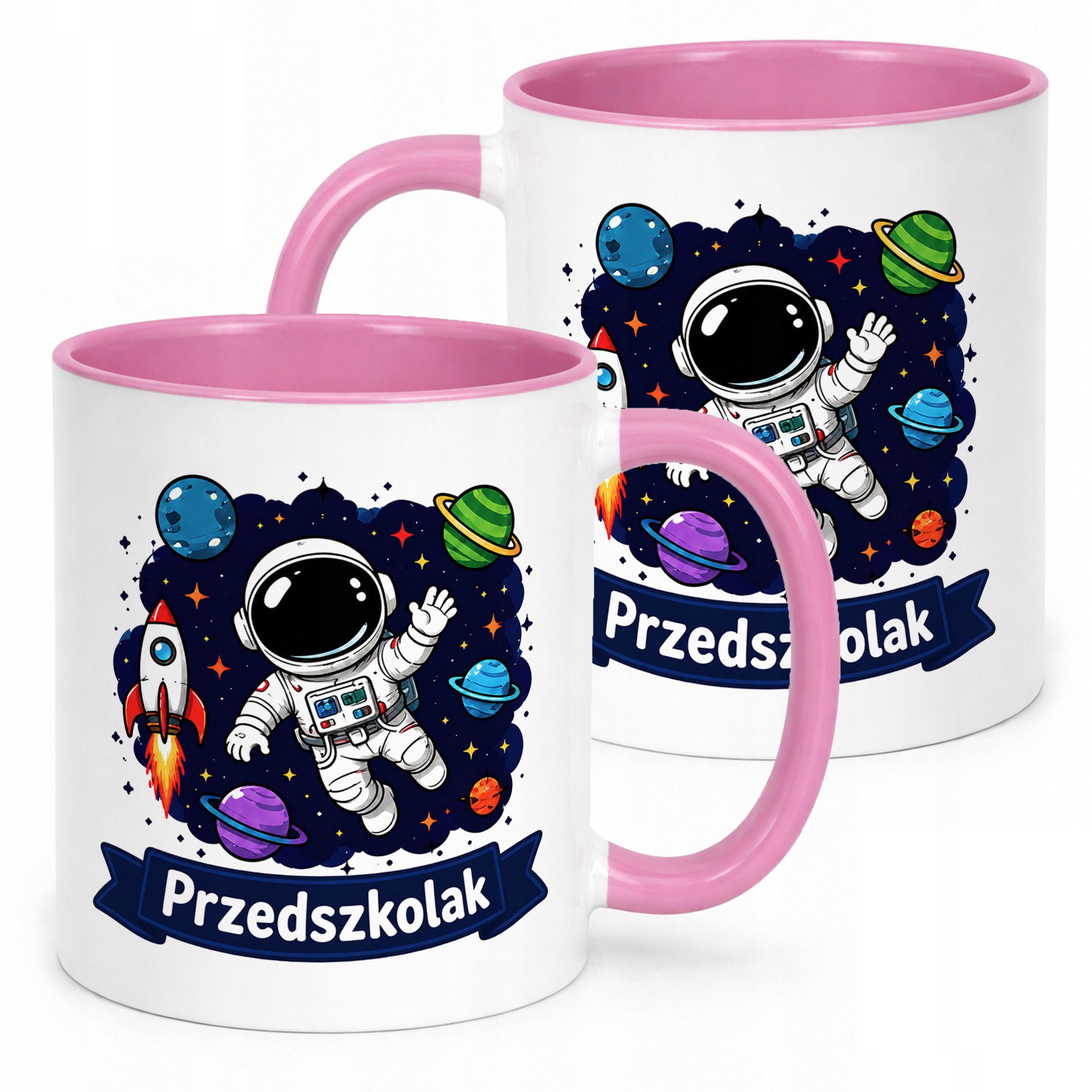 Kubek Różowy z nadrukiem Przedszkolak Szkoła Dla Dzieci Prezent
