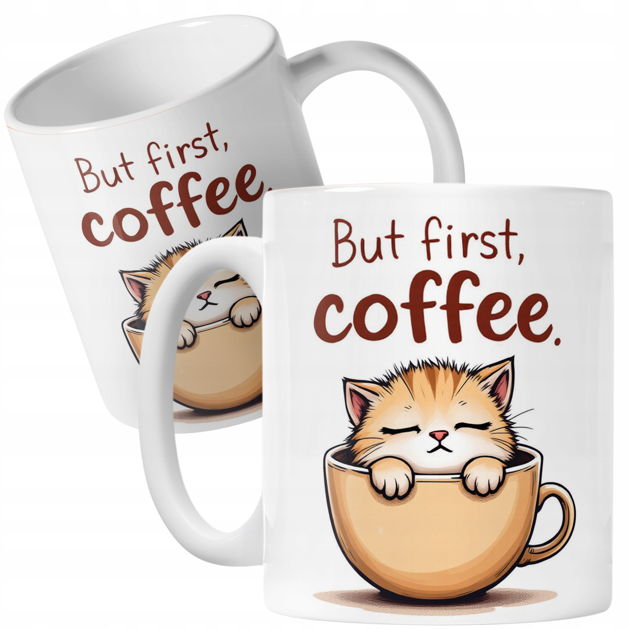 Kubek ceramiczny But First Coffee Kawa Kot Dla Kociary Prezent
