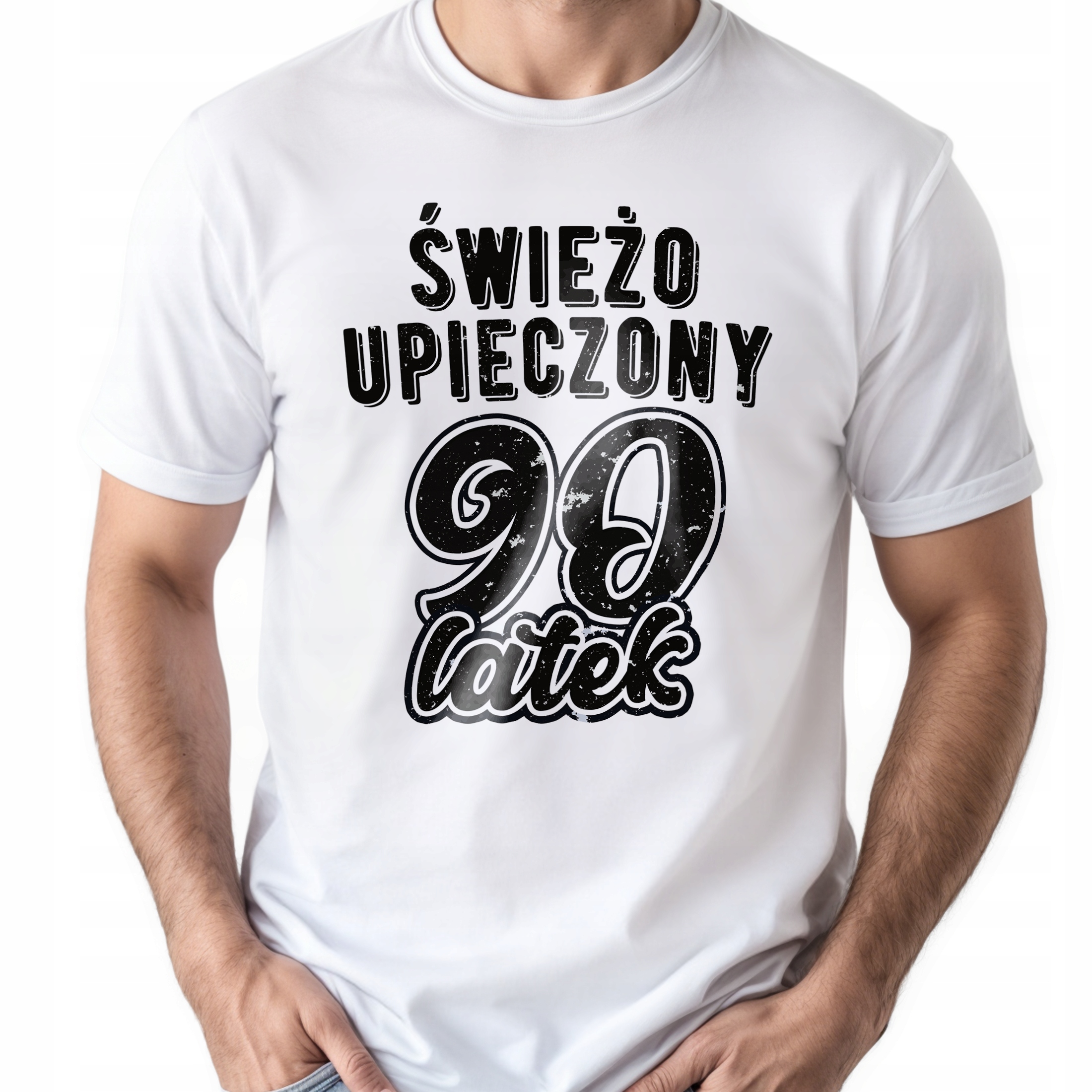 Koszulka biała męska Świeżo Upieczony 90 Urodziny Prezent