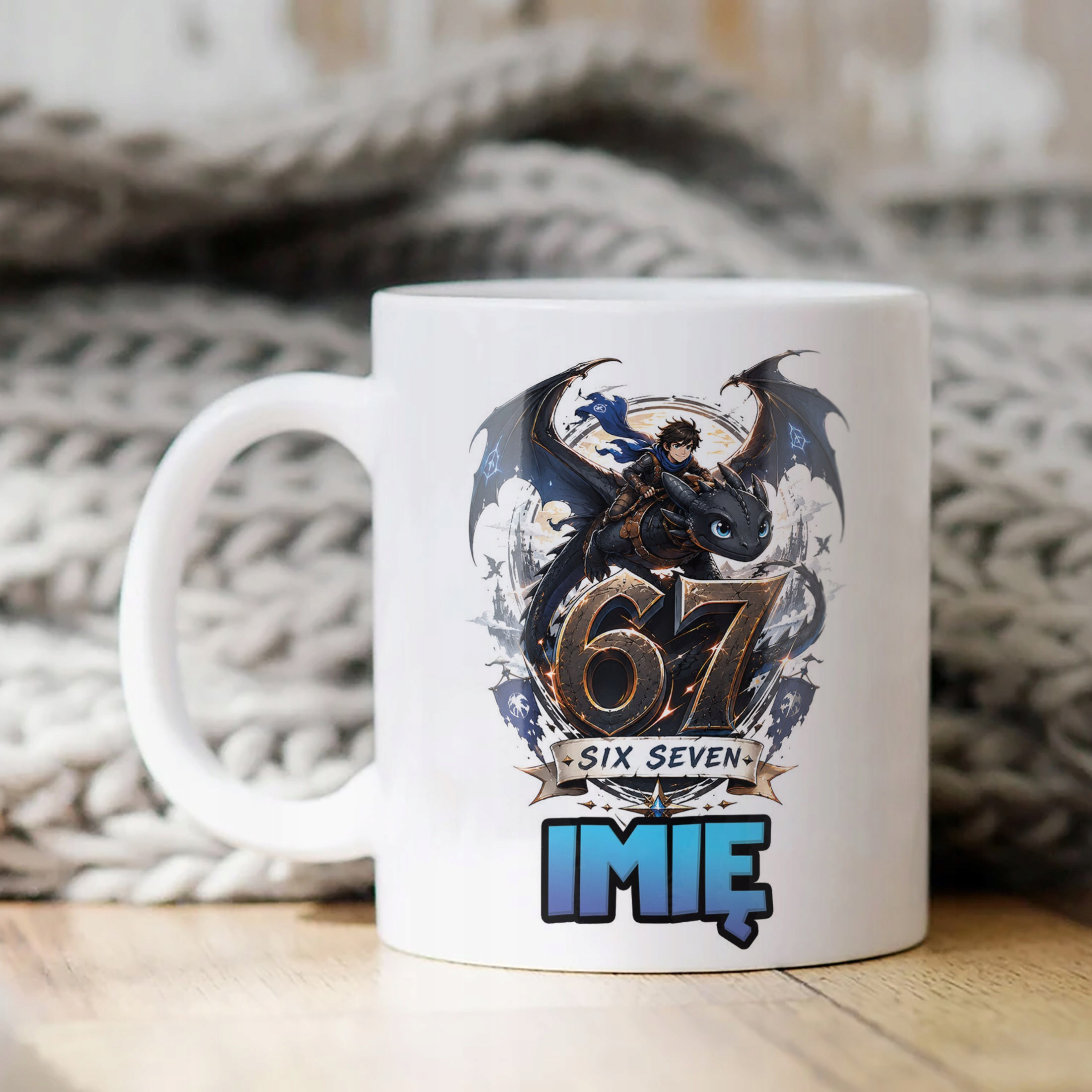 Biały Kubek z nadrukiem personalizowany SIX SEVEN SMOK Dla Dzieci Prezent