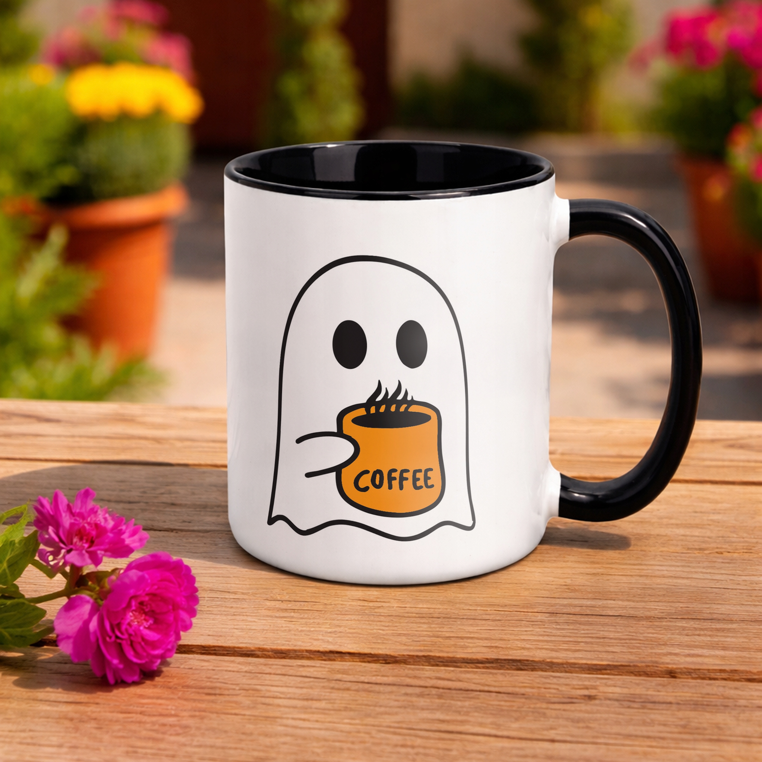 Kubek Czarny Halloween Jesień Dynia Duch Prezent Upominek