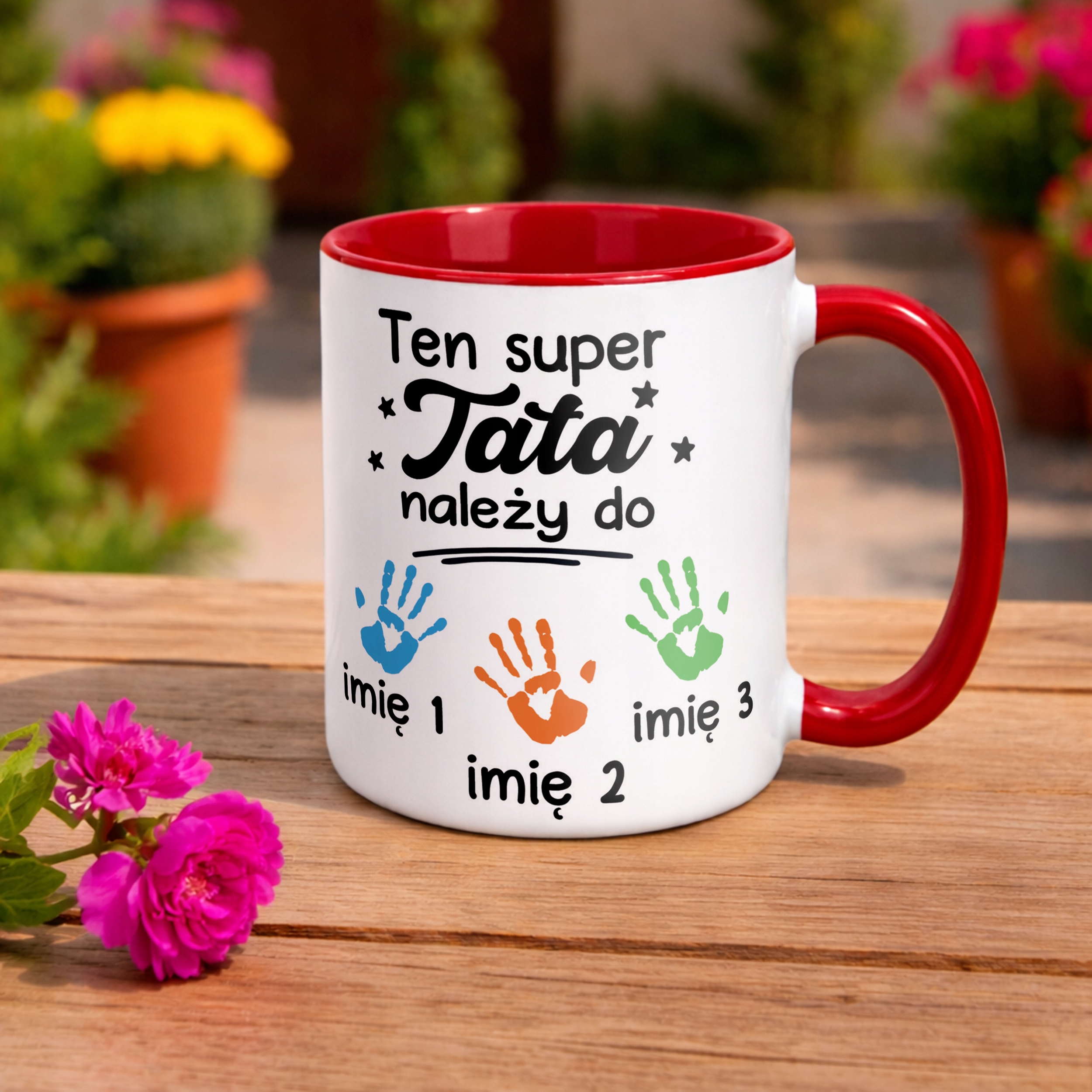 Kubek Czerwony Personalizowany Dzień Ojca Tata Należy Do 3 Dzieci
