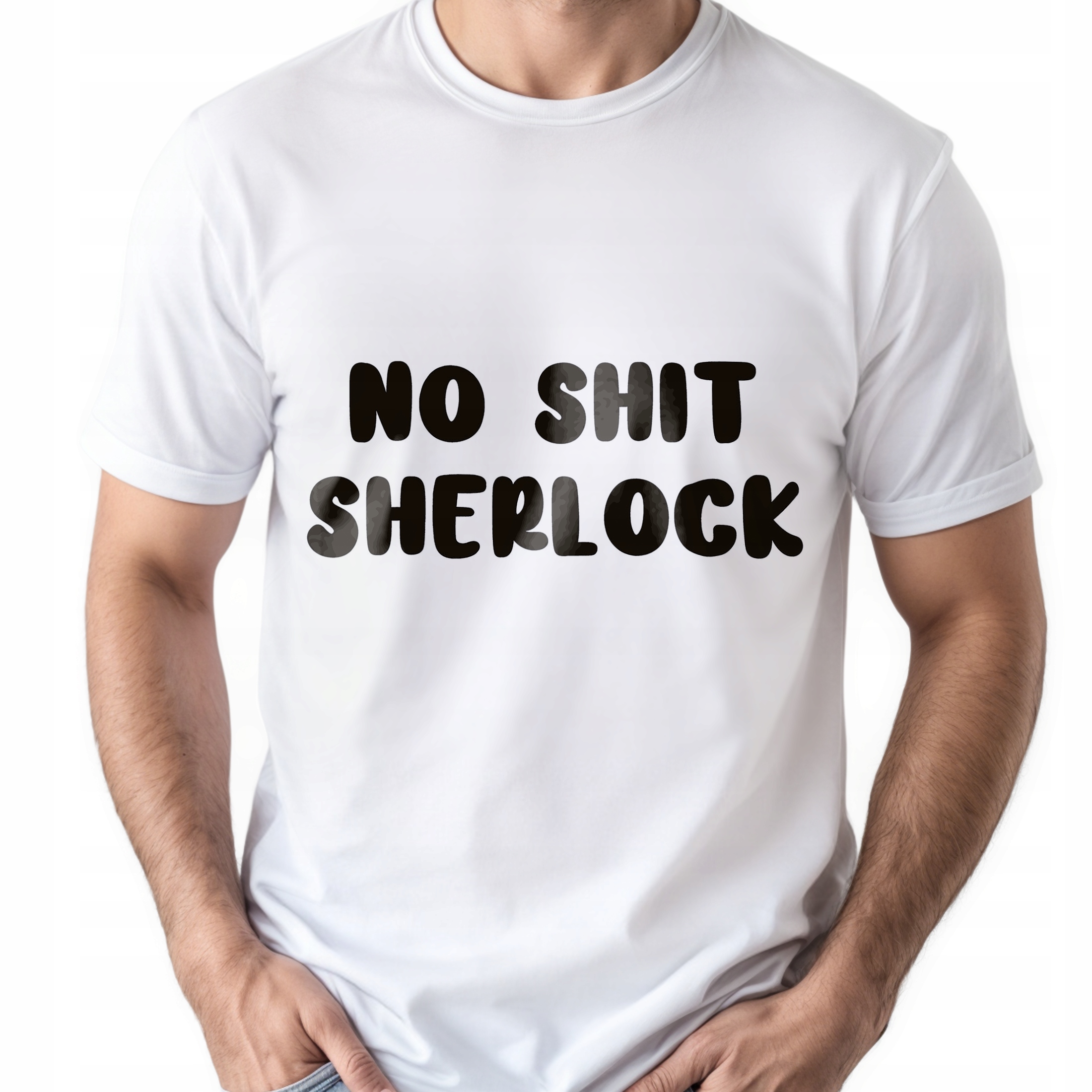 Koszulka biała męska No Shit Sherlock Zabawny Prezent