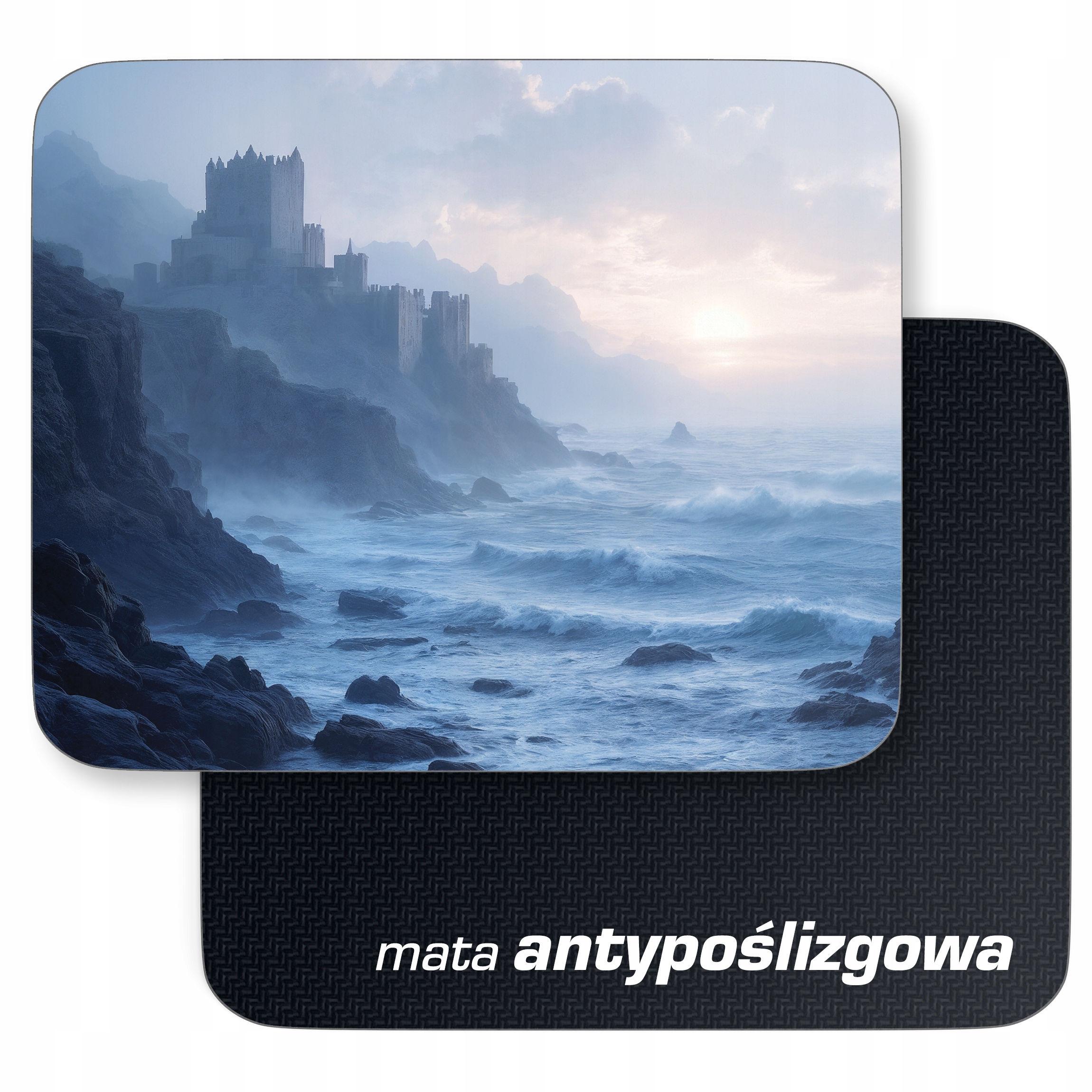 Podkładka pod mysz 22×18 cm Morze Zamek Mgła Skały