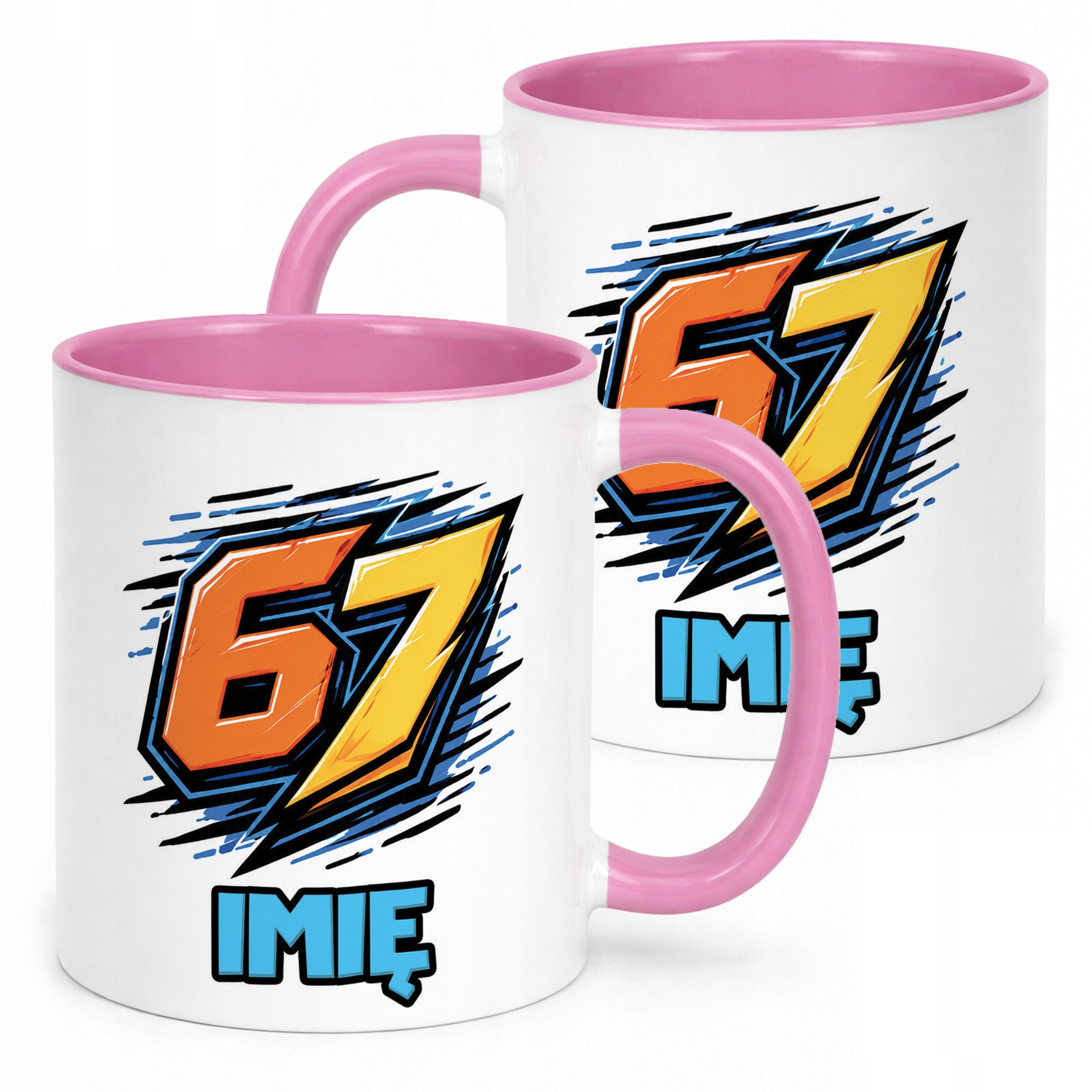 Kubek Różowy z nadrukiem personalizowany 67 SIX SEVEN Dla Dzieci Prezent