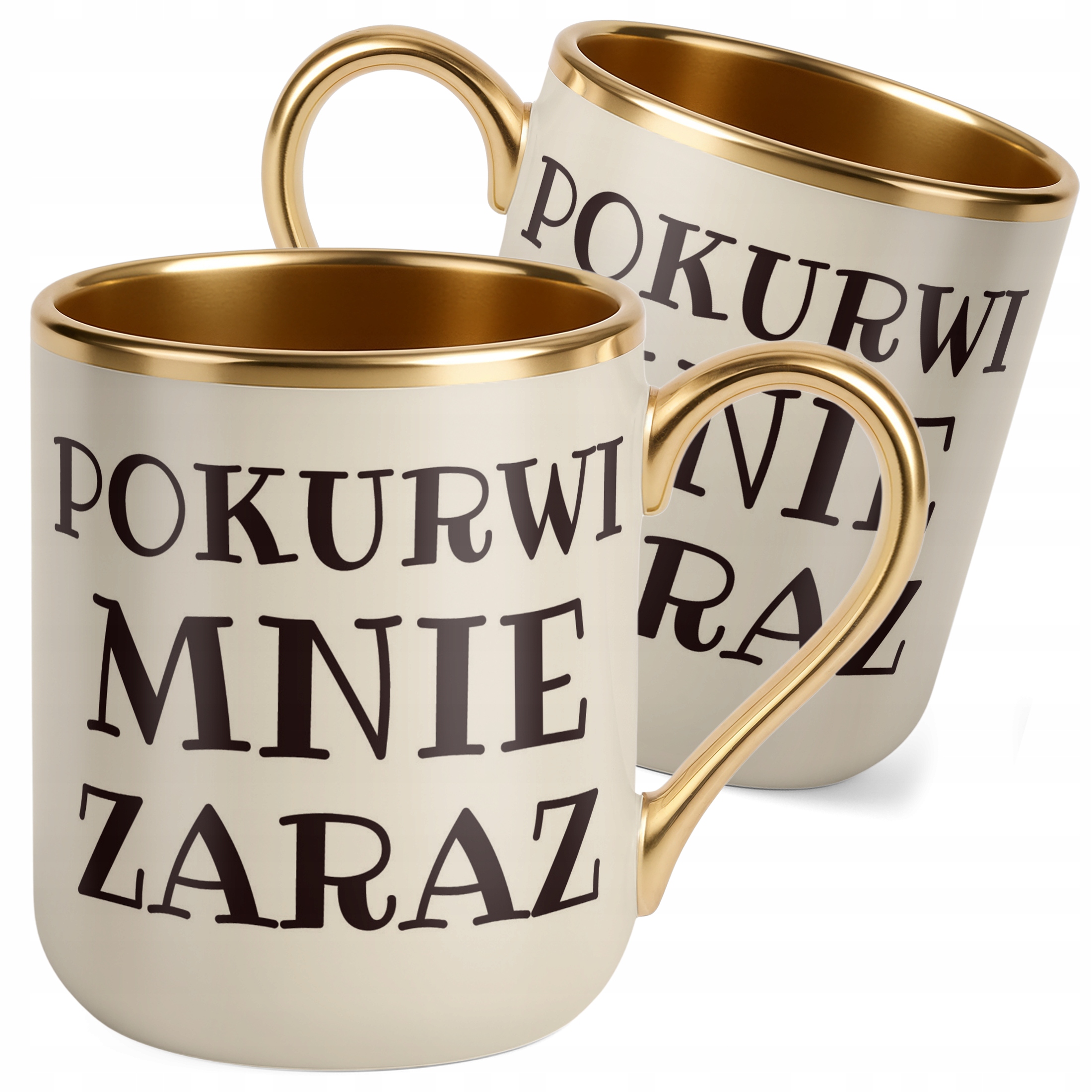 Kubek Premium Złoty Ecru Pok**wi Mnie Zaraz Śmieszny Prezent