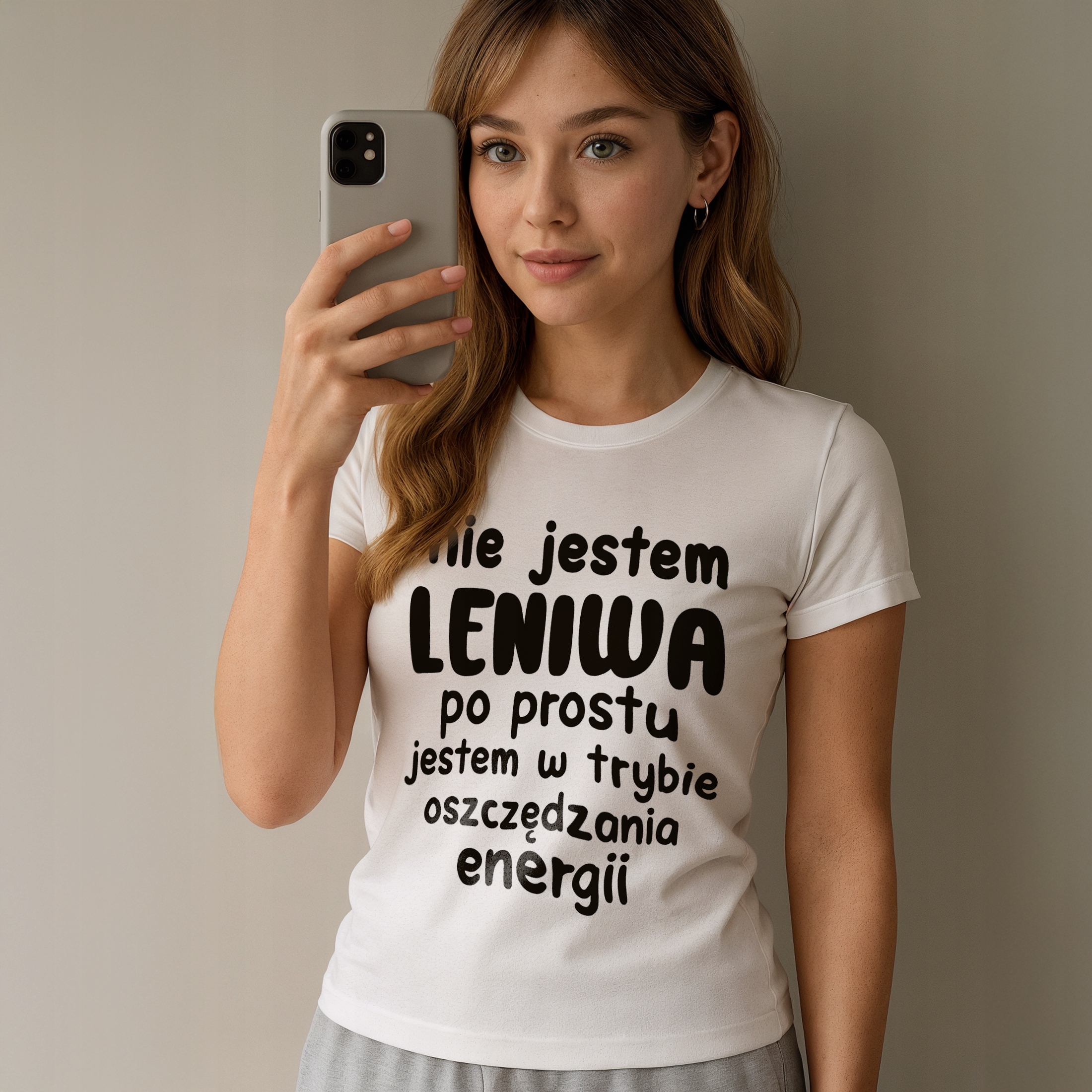 Koszulka biała damska Nie Jestem Leniwa Zabawny Prezent