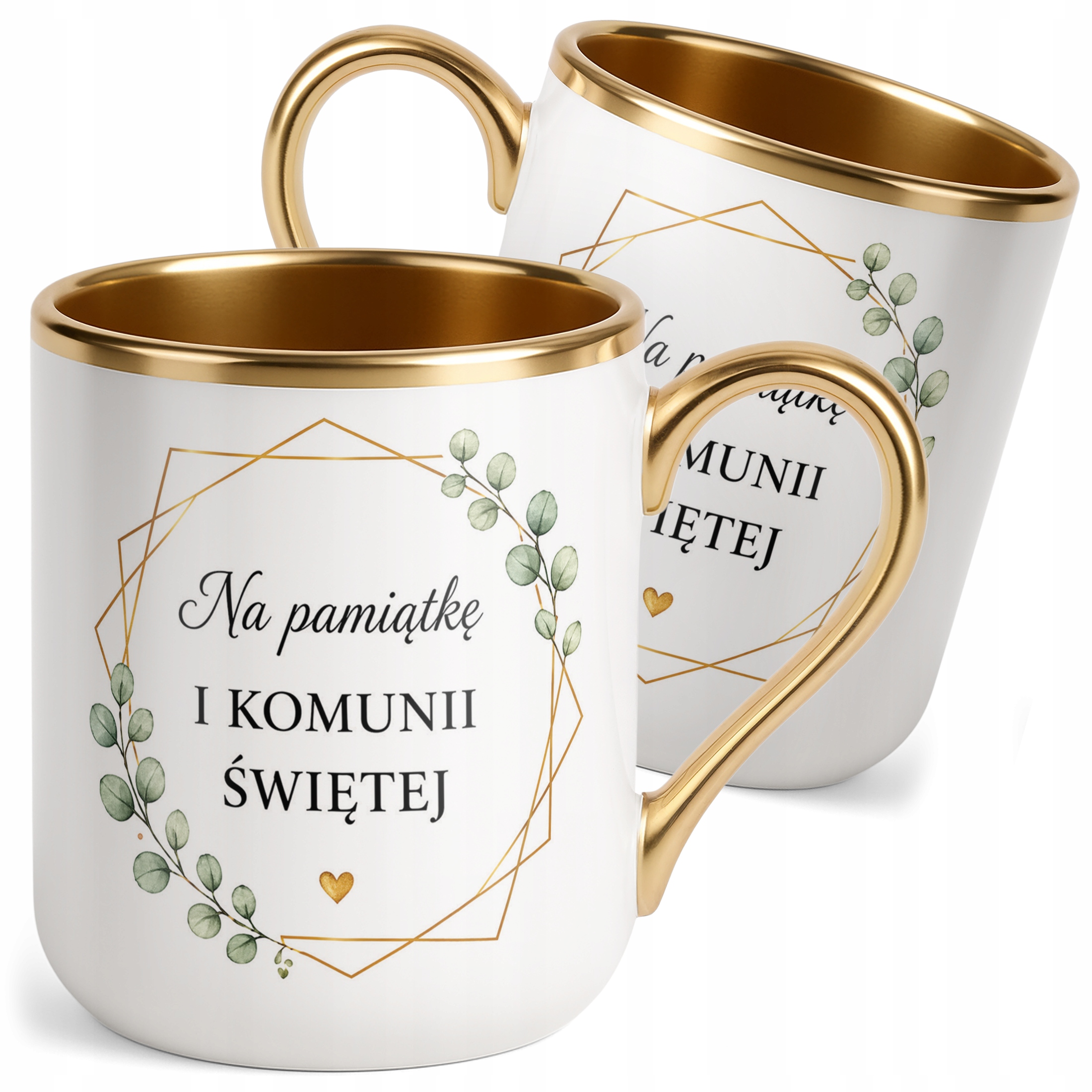 Kubek złoty na przyjęcie komunijne pamiątka dla gości Premium ceramiczny