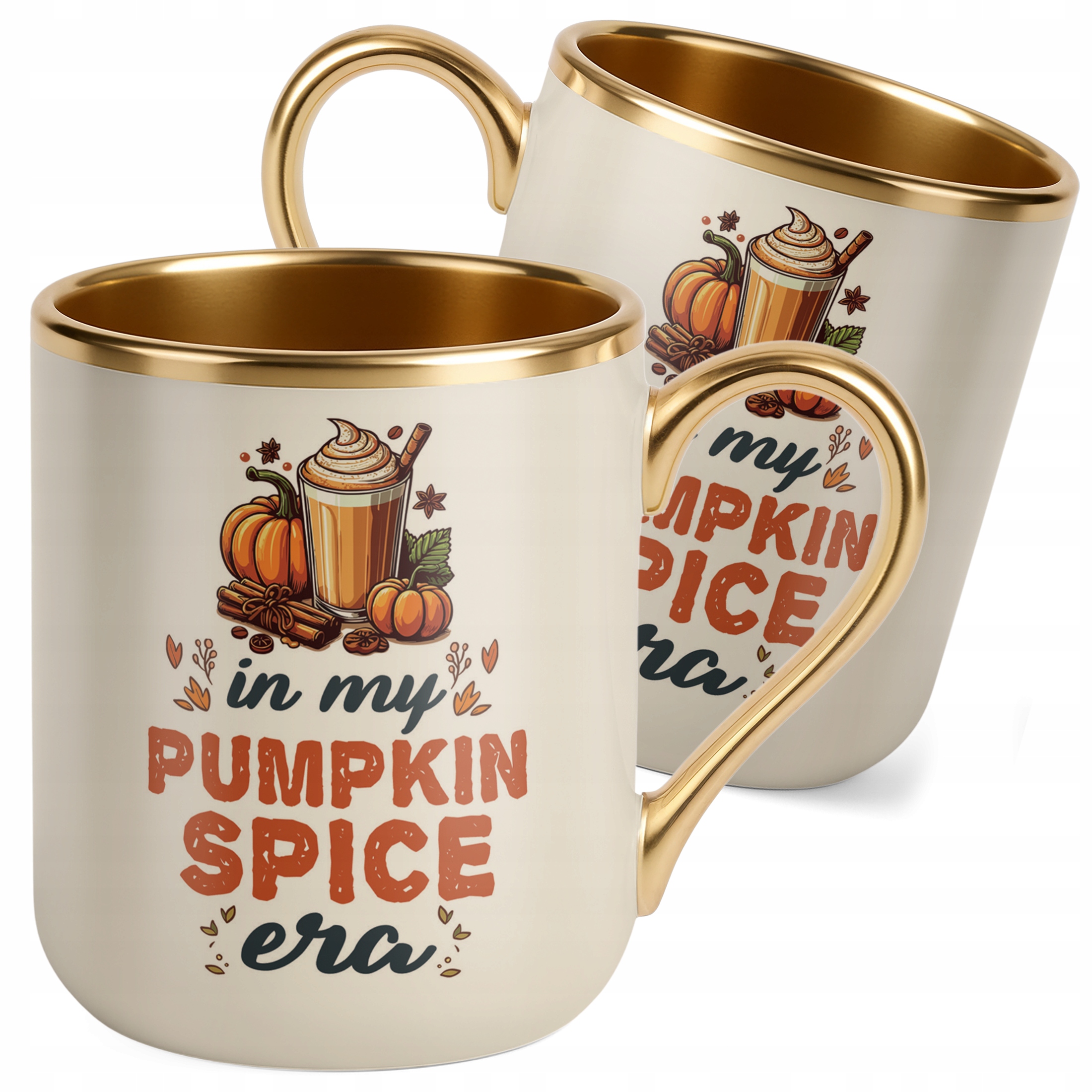 Kubek Premium Złoty Ecru Jesienny Jesień Hello Pumpkin Dynia Prezent