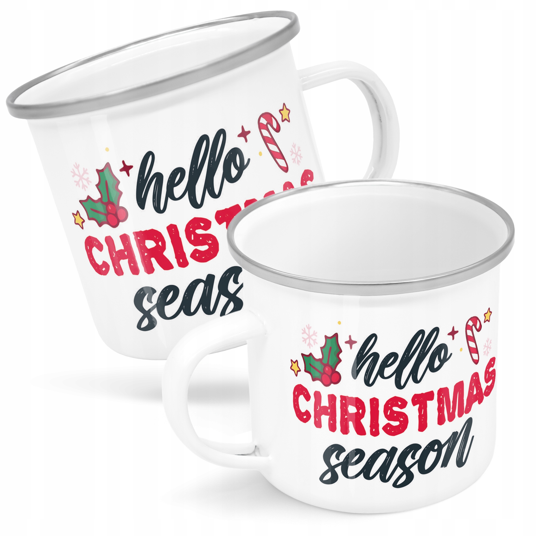 Emaliowany Kubek Garnuszek Świąteczny Hello Christmas Boże Narodzenie