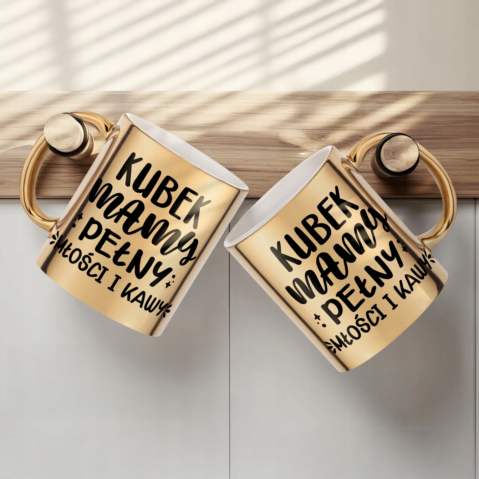 Złoty Kubek ceramiczny Dzień Matki Dla Mamy Kubek Pełny Kawy i Miłości