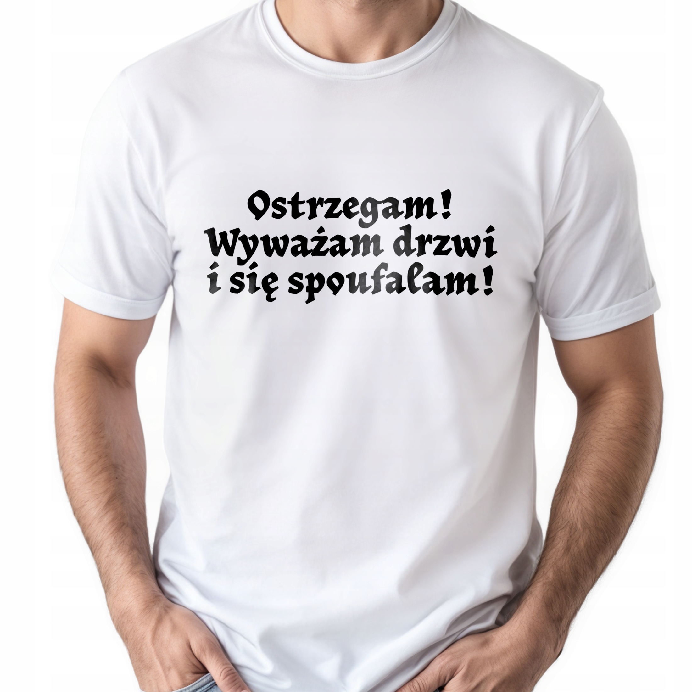 Koszulka biała męska 1670 Ostrzegam Wyważam Drzwi r. 3XL