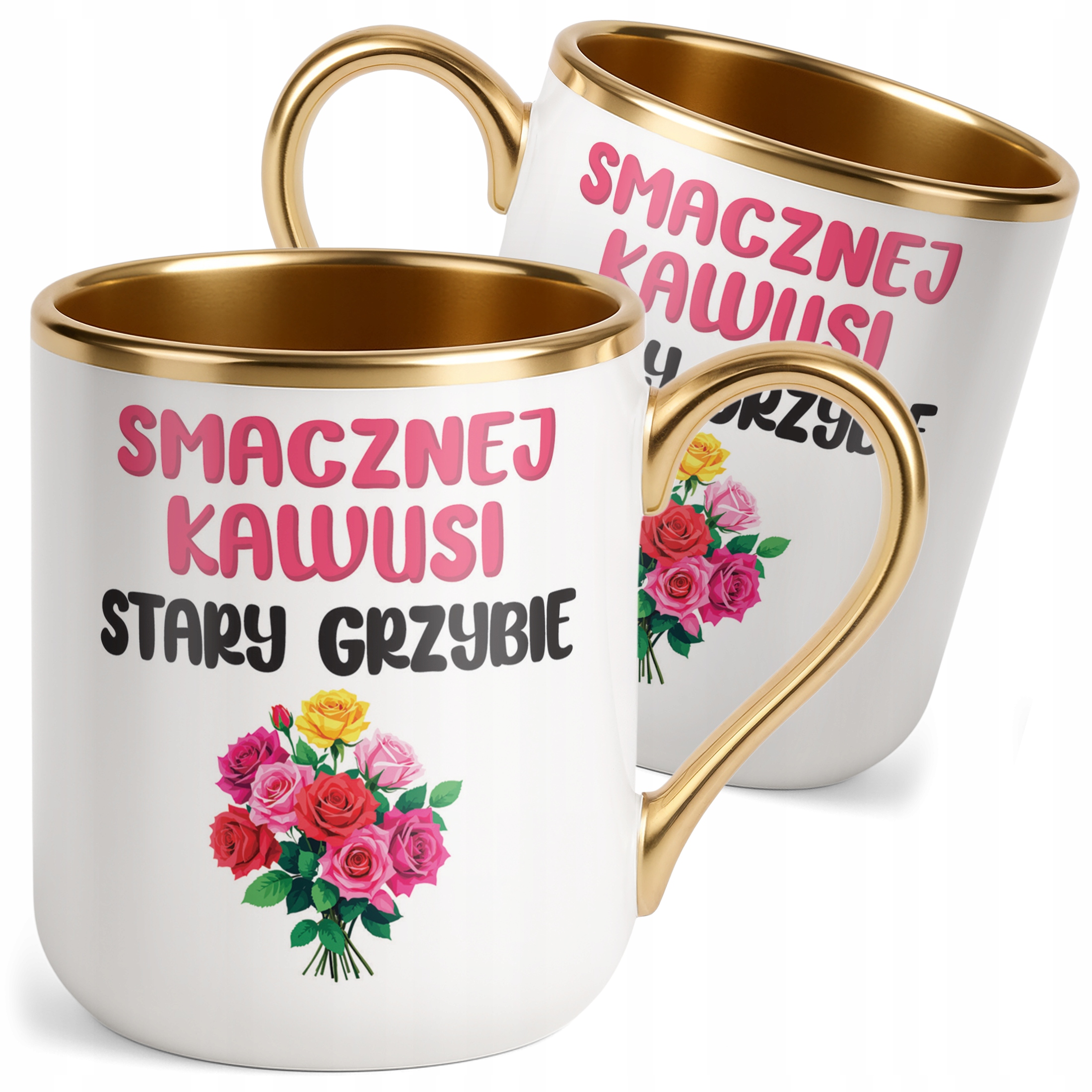 Kubek Premium Złoty Smacznej Kawusi Stary Grzybie Śmieszny Zabawny Prezent
