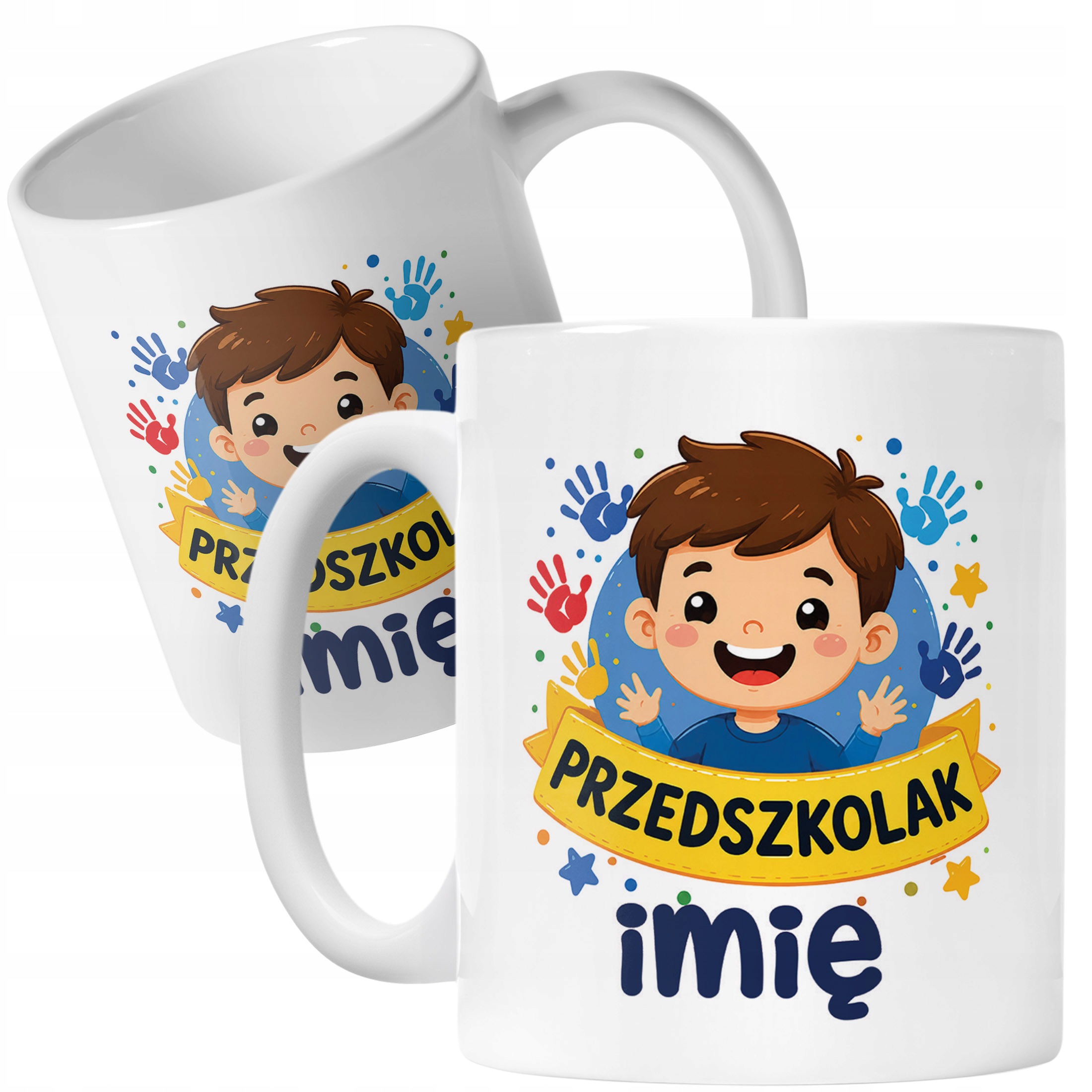 Biały Kubek z nadrukiem personalizowany Przedszkolak Szkoła Dla Dzieci