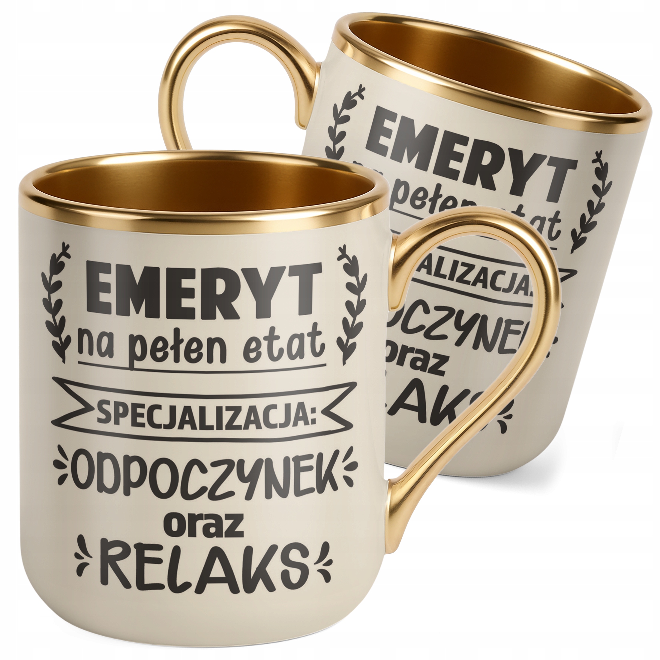 Kubek Premium Złoty Ecru Z okazji Emerytury Dla Emeryta Prezent