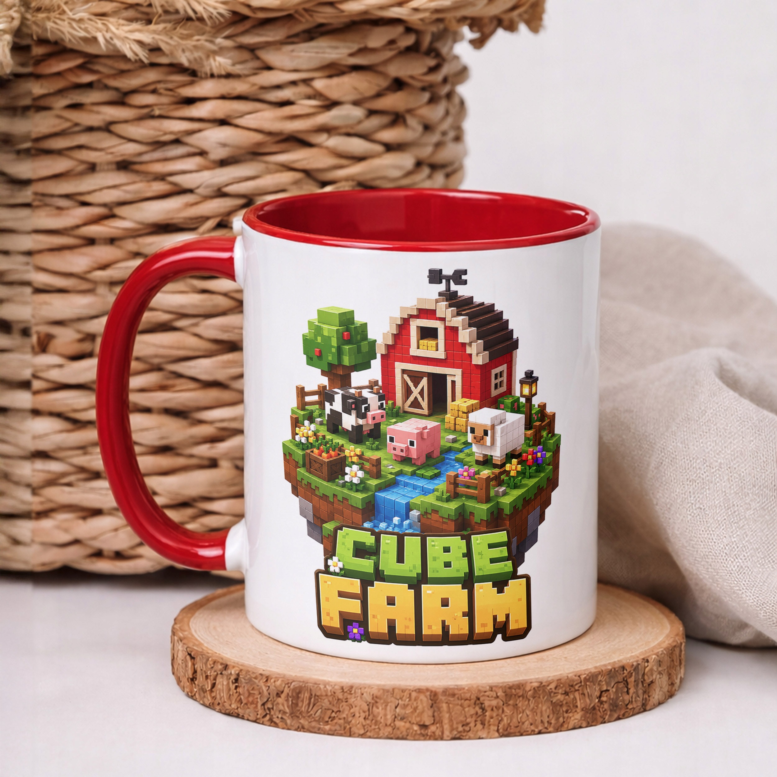 Kubek Czerwony z nadrukiem CUBE FARM Dla Dzieci Prezent Upominek