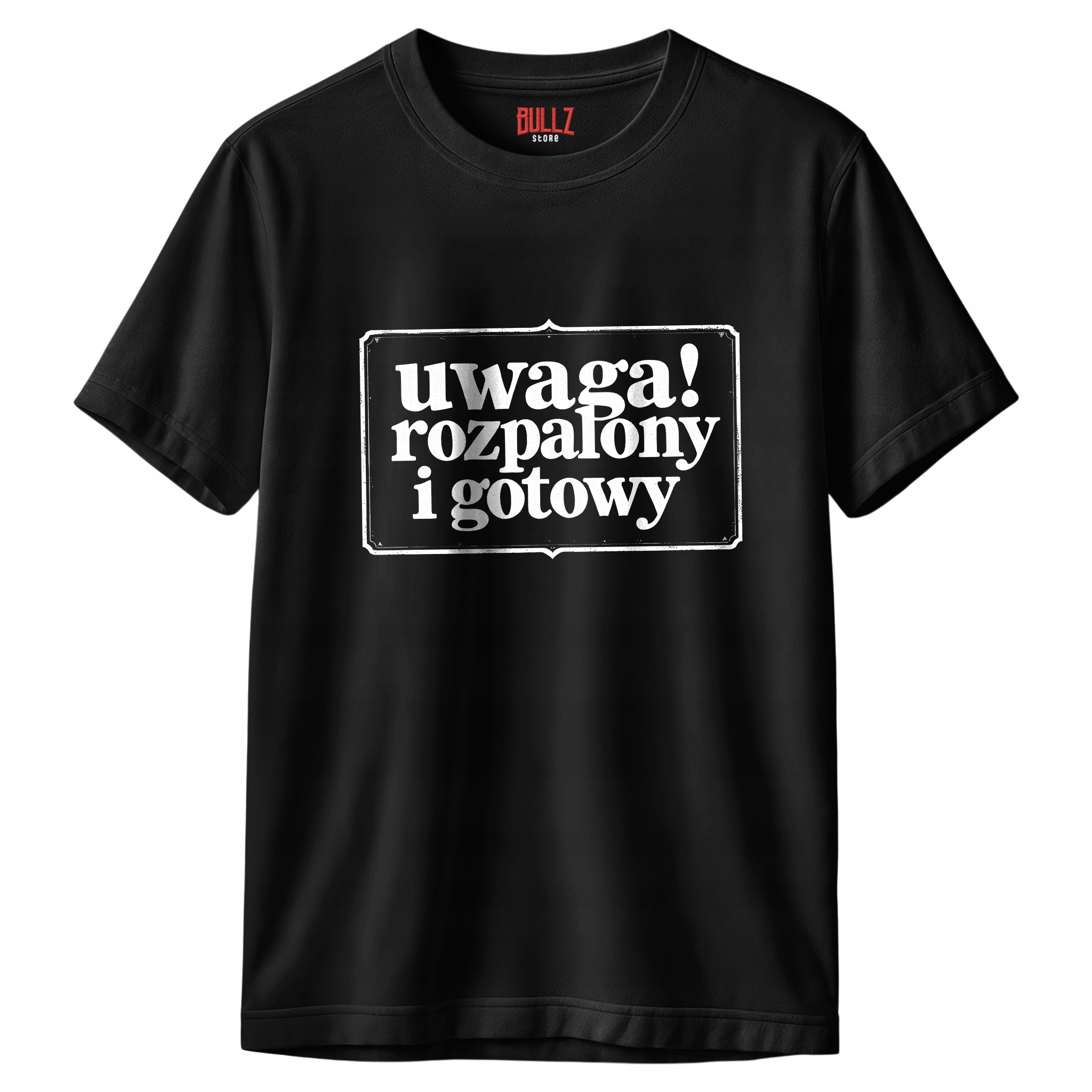 Koszulka czarna męska Uwaga Rozpalony I Gotowy Zabawny Prezent