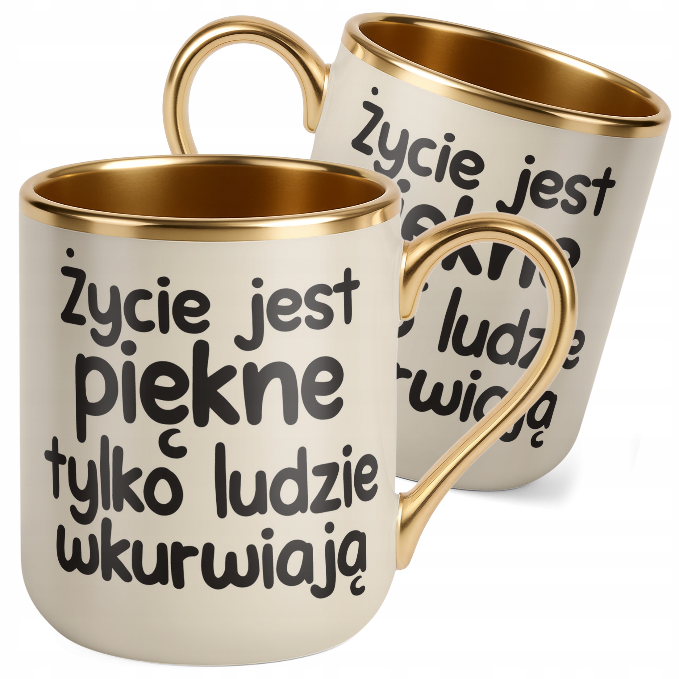Kubek Premium Złoty Ecru Życie Jest Piękne Śmieszny Zabawny