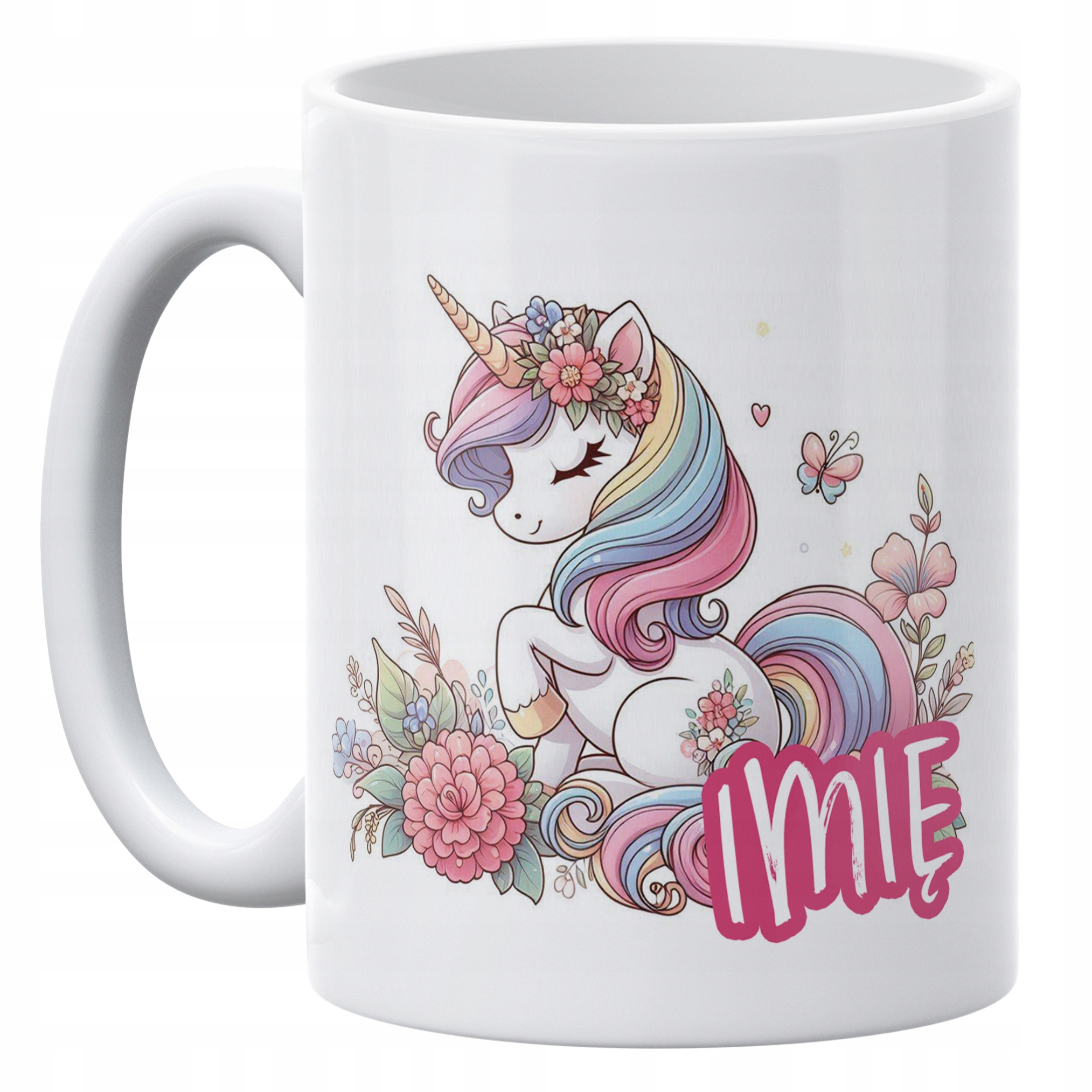 Zestaw Personalizowany Kubek + Poduszka 38×38 cm Z Imieniem Z Jednorożcem