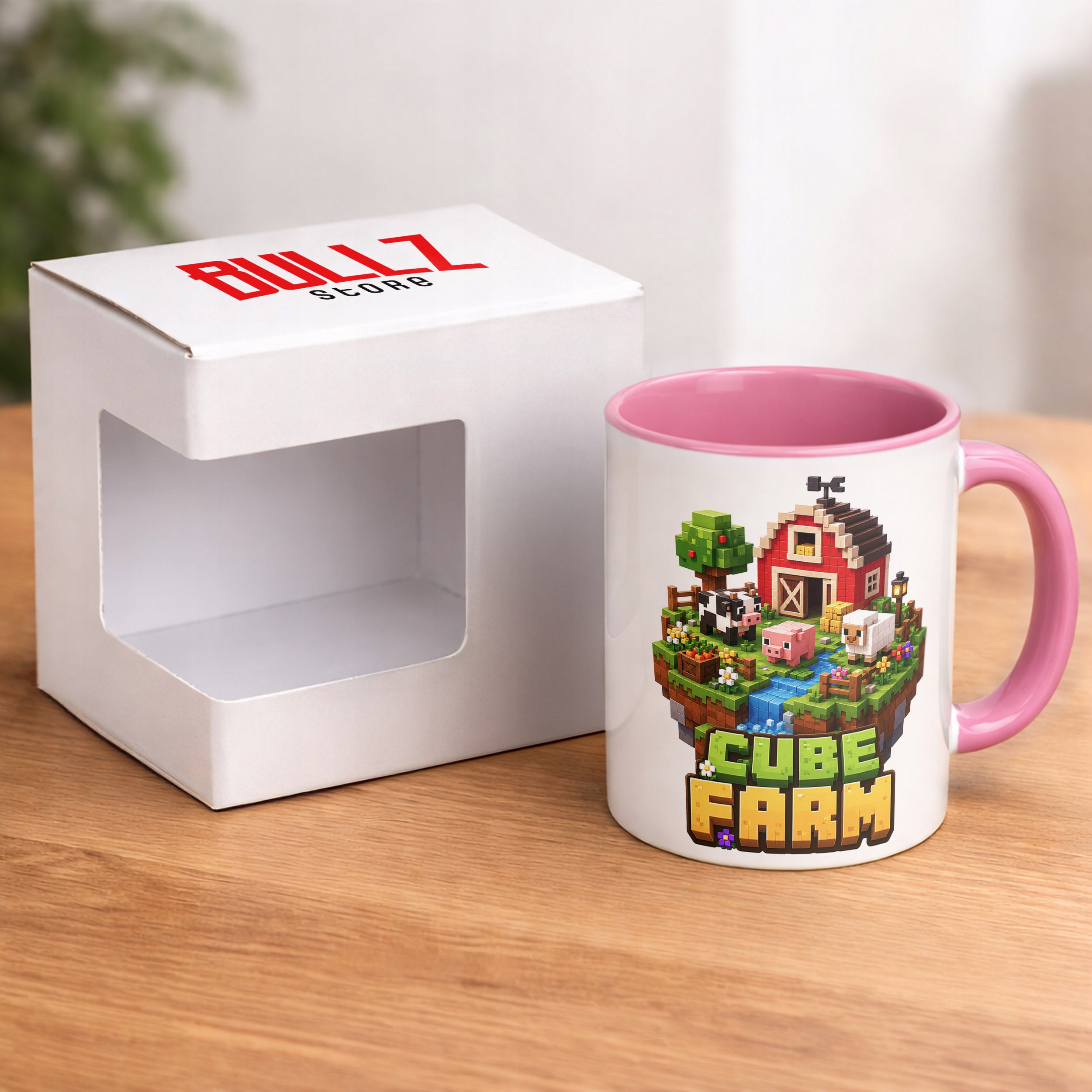 Zestaw Kubek Różowy Poduszka Z Nadrukiem CUBE FARM Prezent