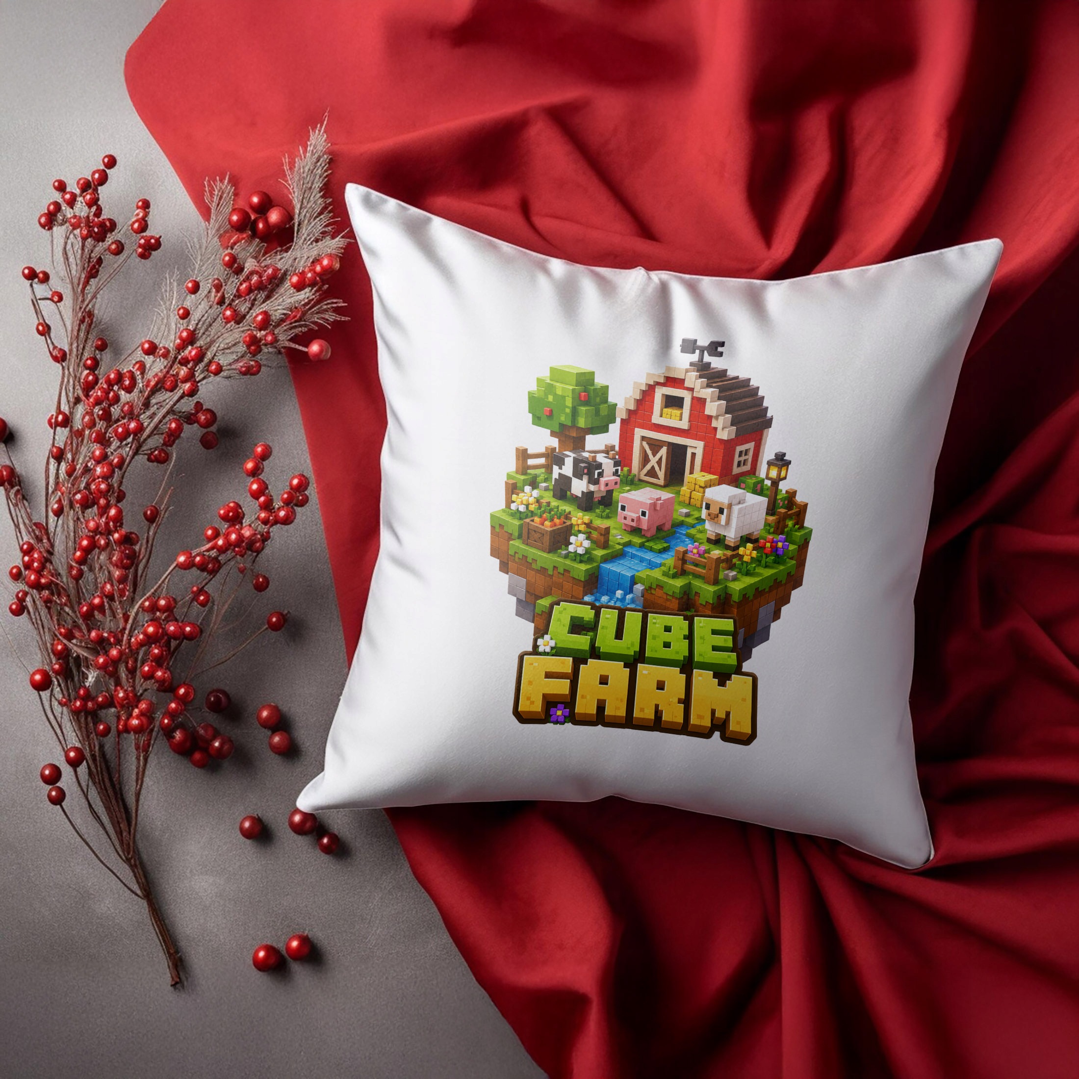 Zestaw Kubek Różowy Poduszka Z Nadrukiem CUBE FARM Prezent