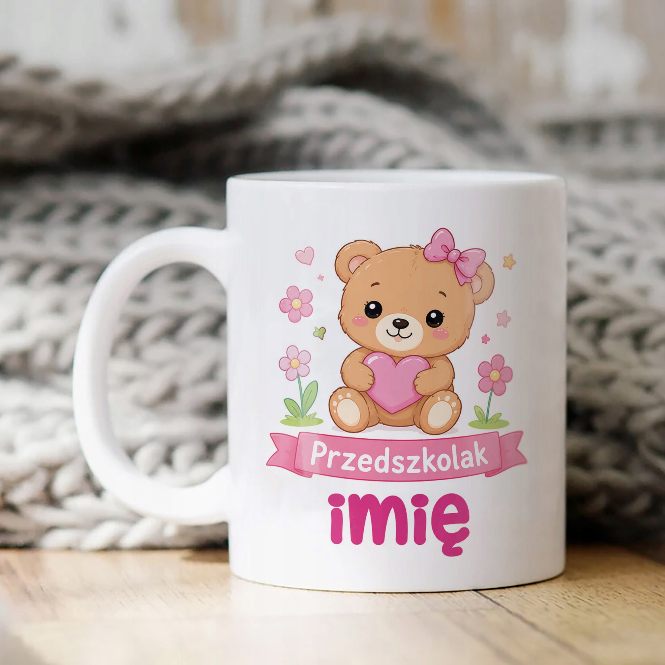 Biały Kubek z nadrukiem personalizowany Przedszkolak Szkoła Dla Dzieci