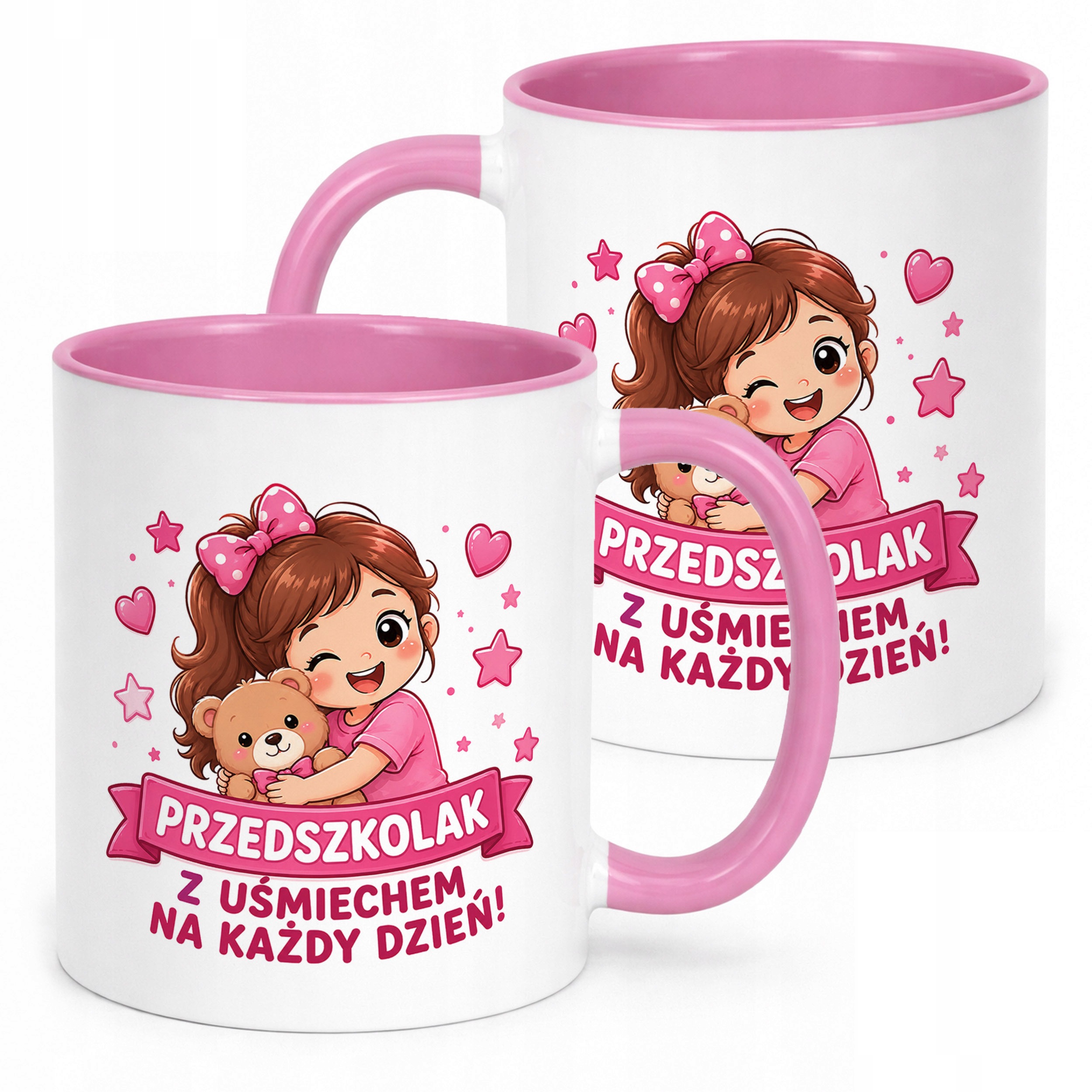 Kubek Różowy z nadrukiem Przedszkolak Szkoła Dla Dzieci Prezent