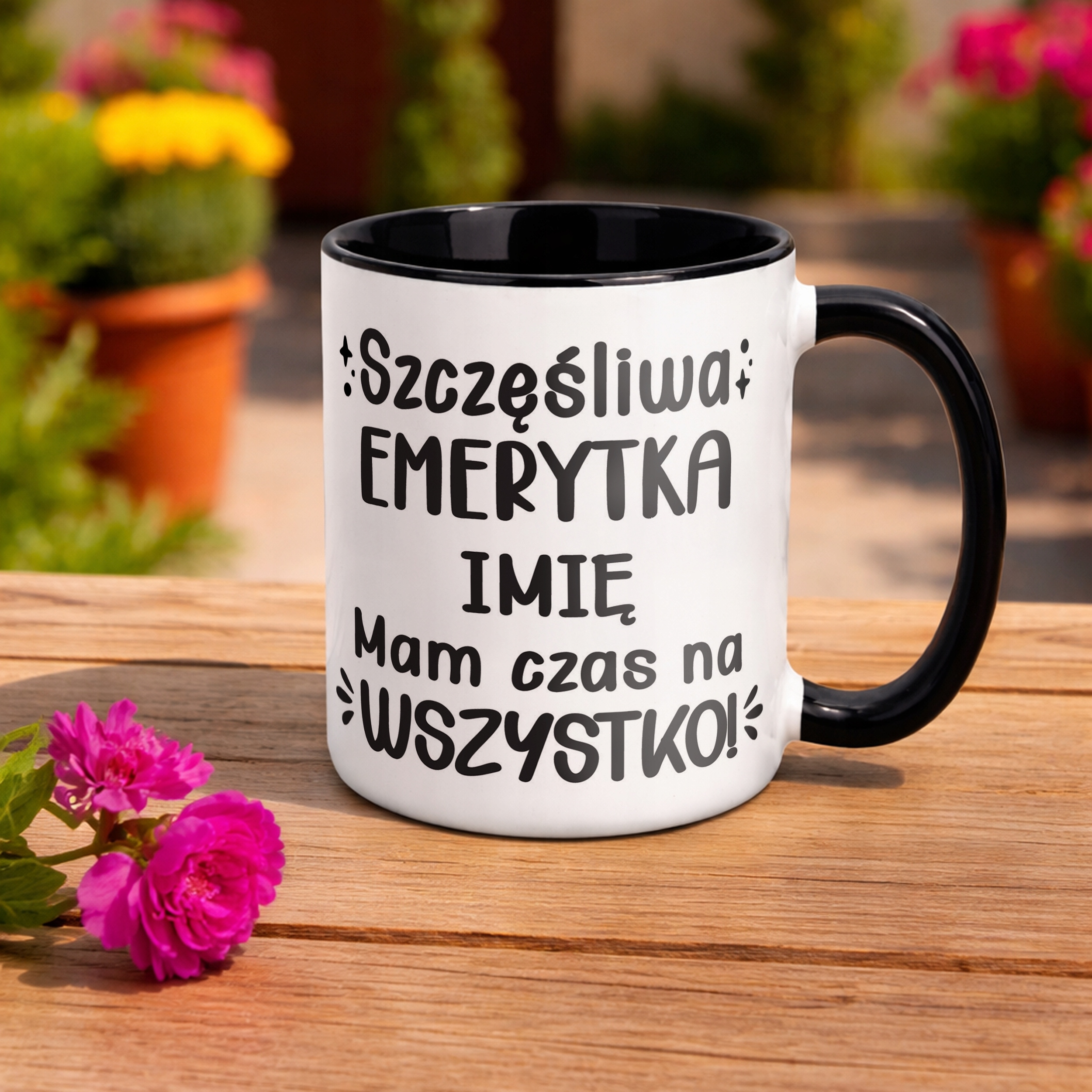 Kubek Czarny Personalizowany z okazji Emerytury Dla Emerytki Prezent