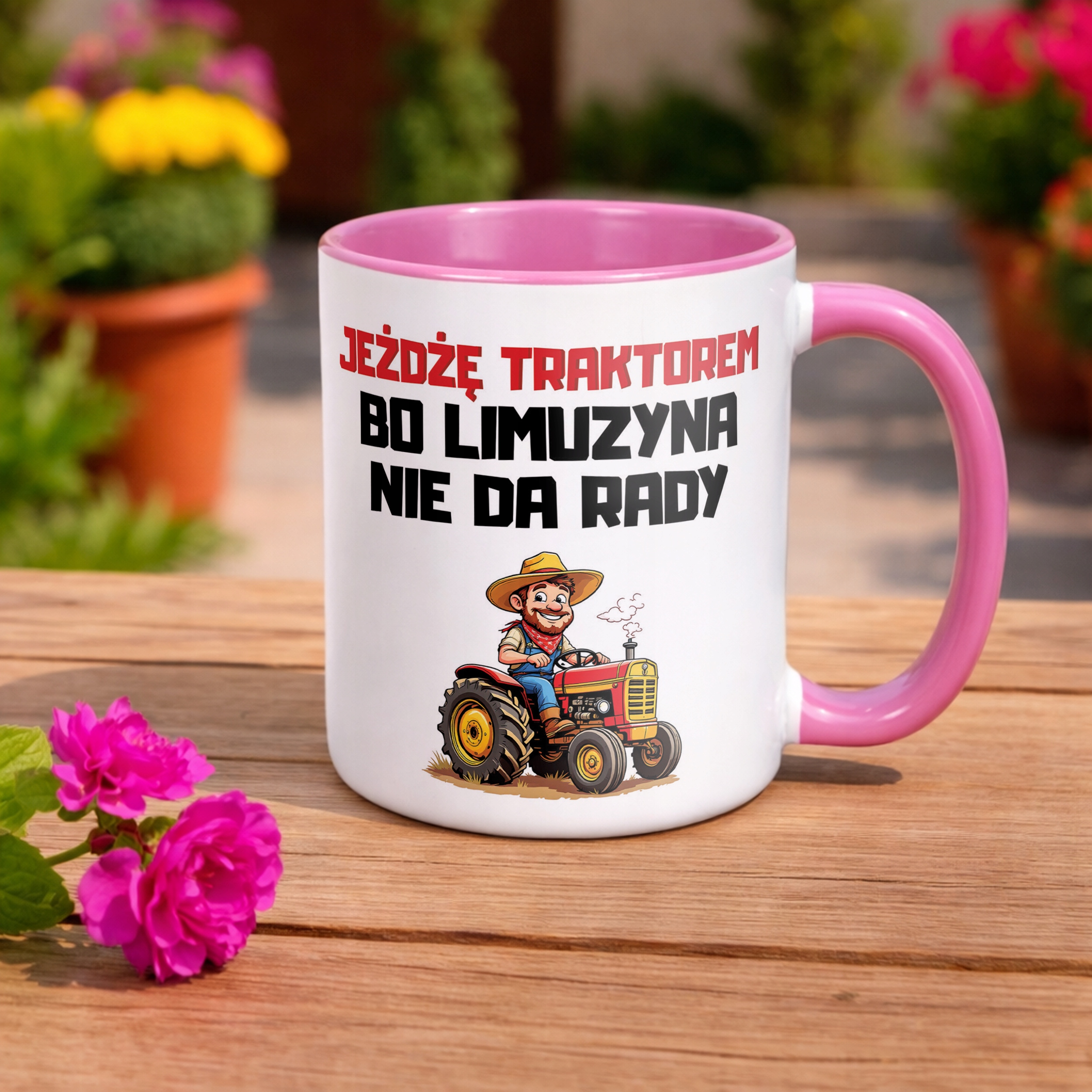 Kubek Różowy Rolnik Dla Rolnika Traktor Zabawny Prezent Upominek