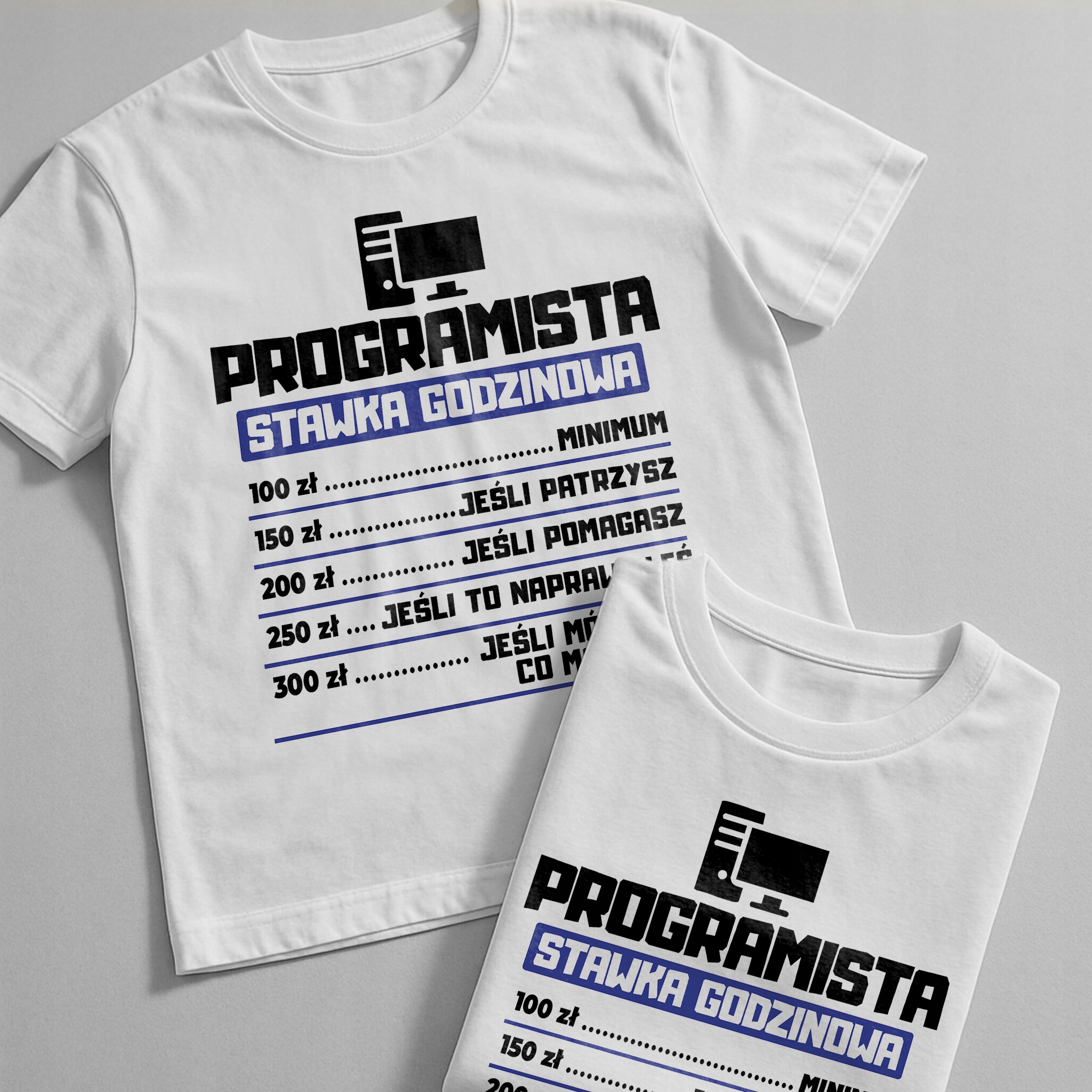 Koszulka biała męska Programista Stawka Godzinowa Prezent r. 3XL