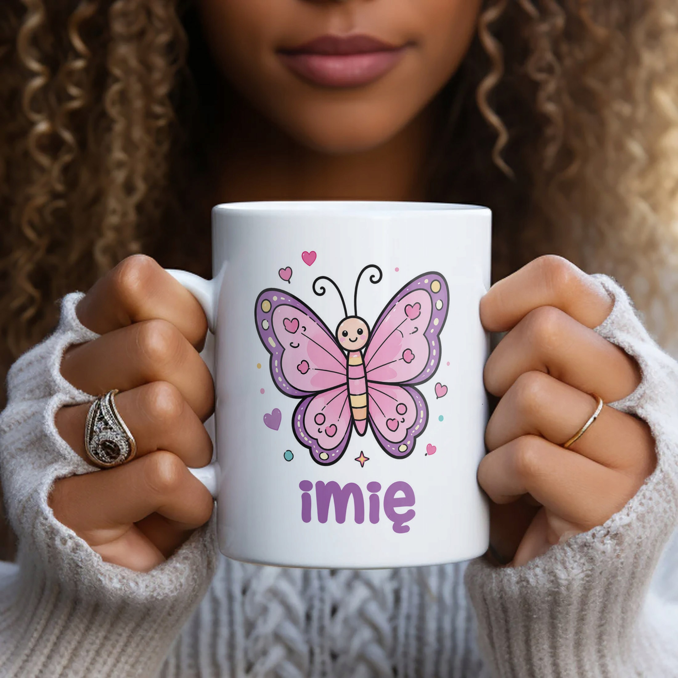 Biały Kubek z nadrukiem personalizowany Uroczy Motylek Dla Dzieci Prezent